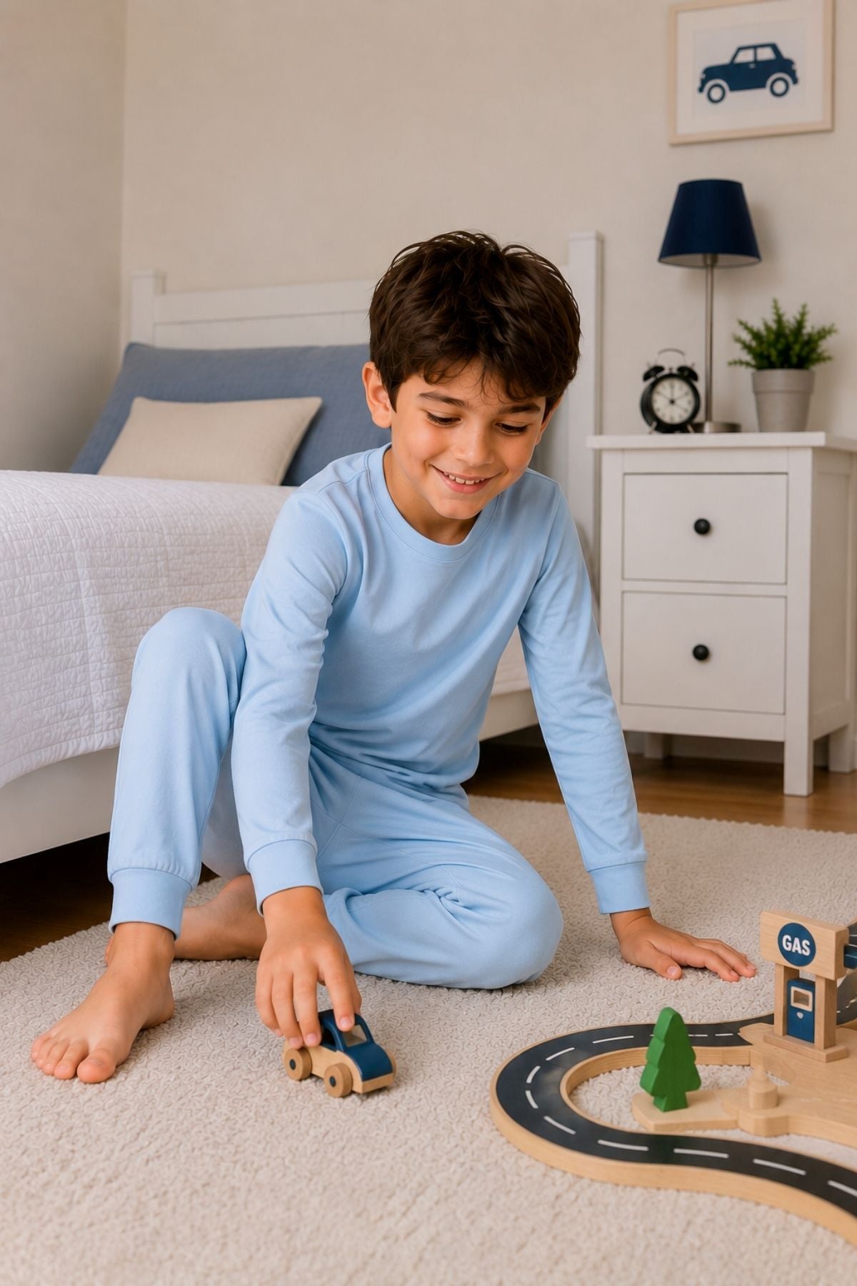 Soft Mavi %100 Pamuk Basic Erkek Çocuk Pijama Takımı