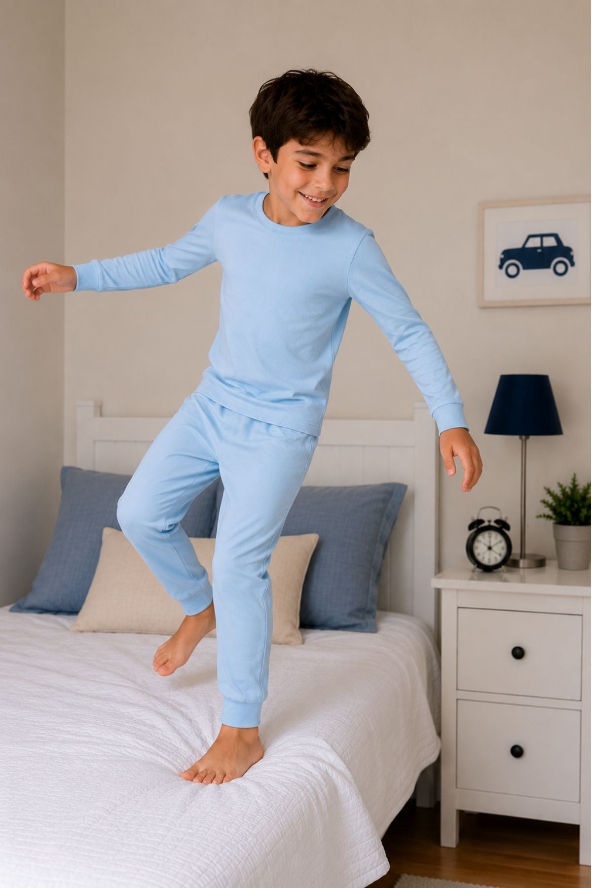 Soft Mavi %100 Pamuk Basic Erkek Çocuk Pijama Takımı