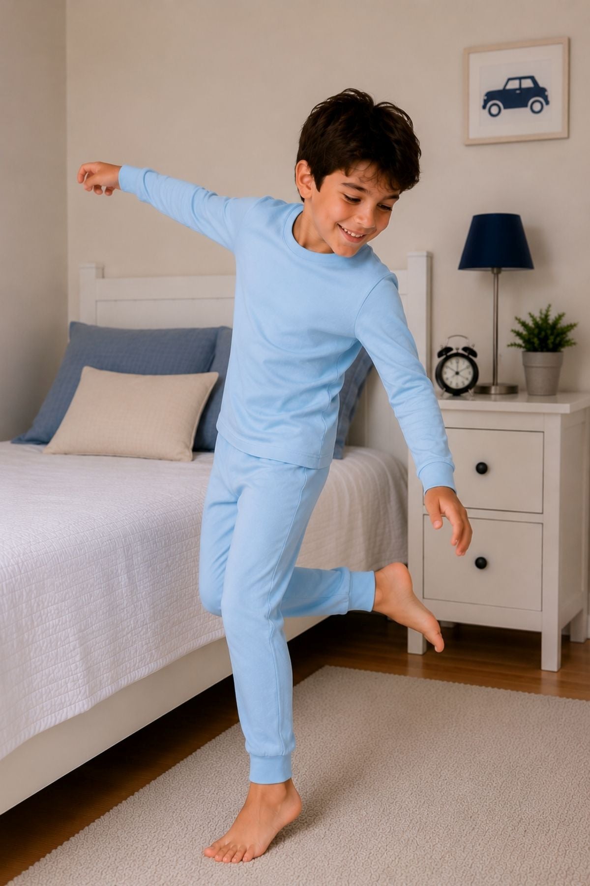 Soft Mavi %100 Pamuk Basic Erkek Çocuk Pijama Takımı