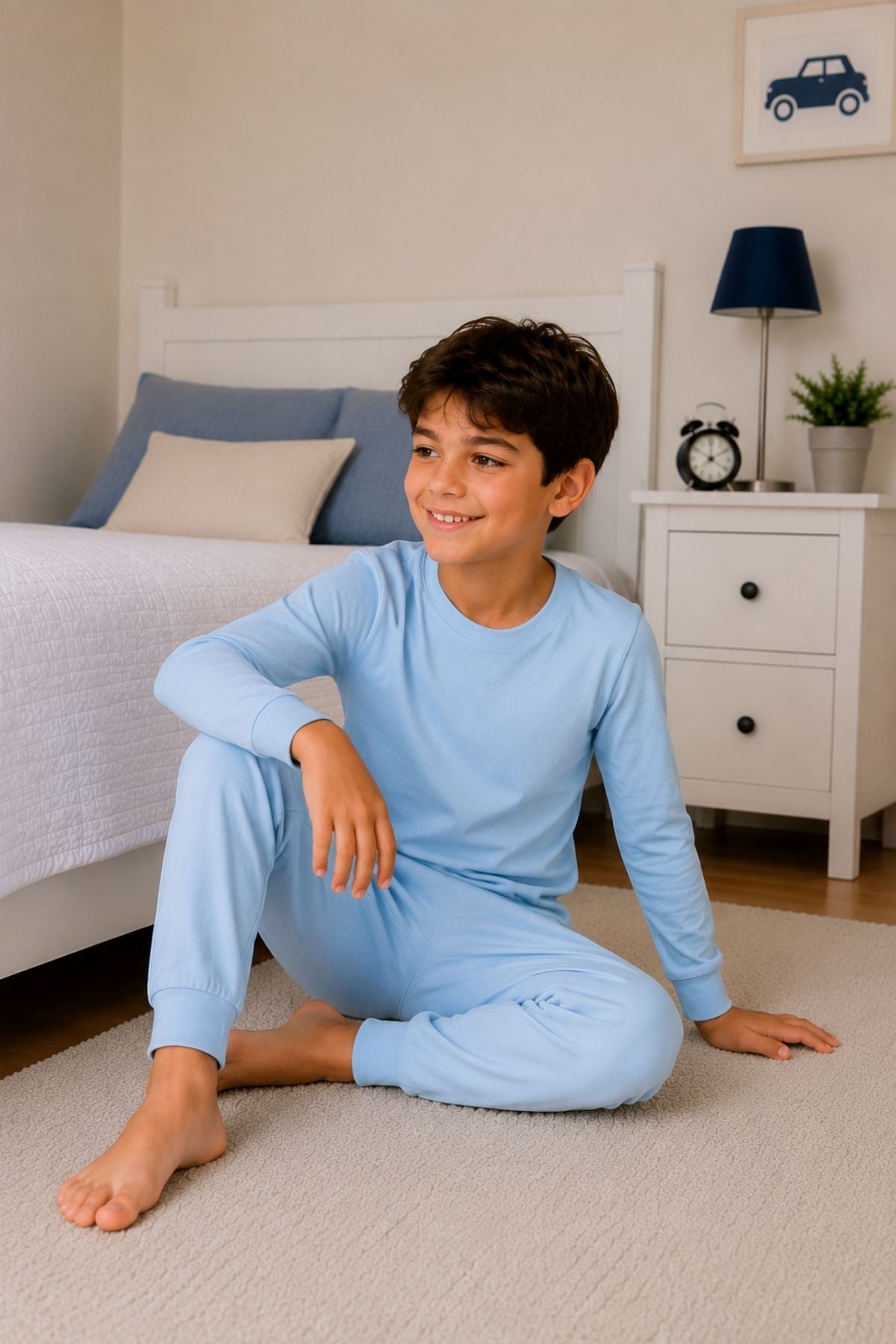 Soft Mavi %100 Pamuk Basic Erkek Çocuk Pijama Takımı