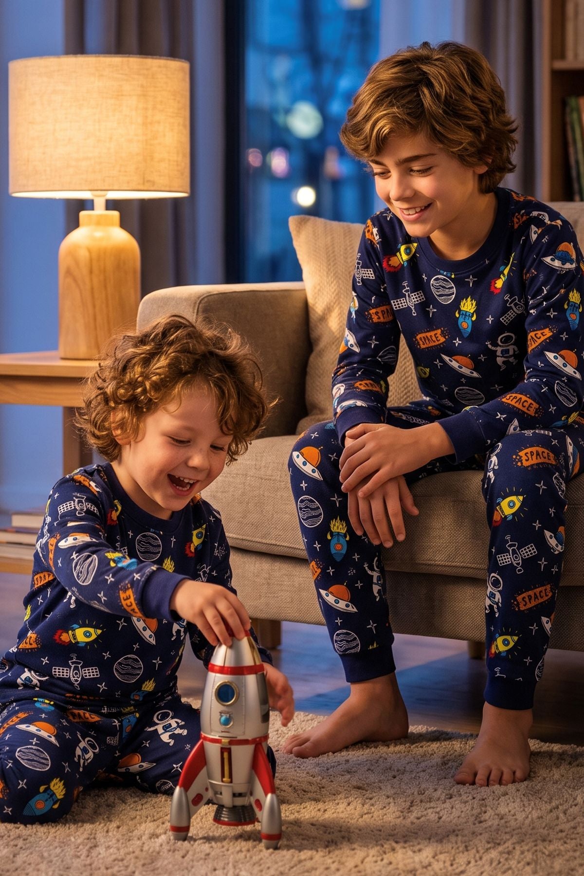 Space Uzay Desenli Uzun kollu Erkek Çocuk Pijama Takımı