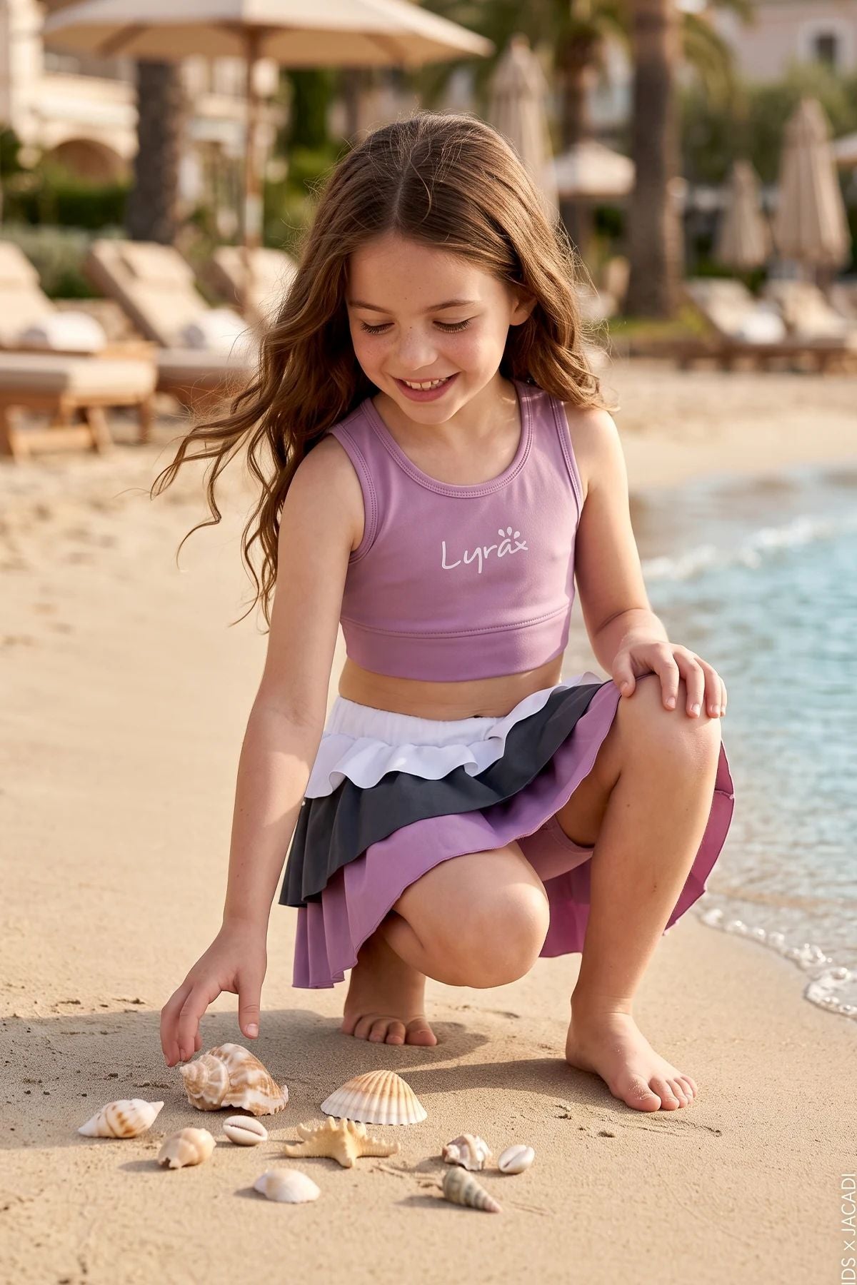 Sportif Renkli Şort Etekli Lila Crop Alt Üst Takım