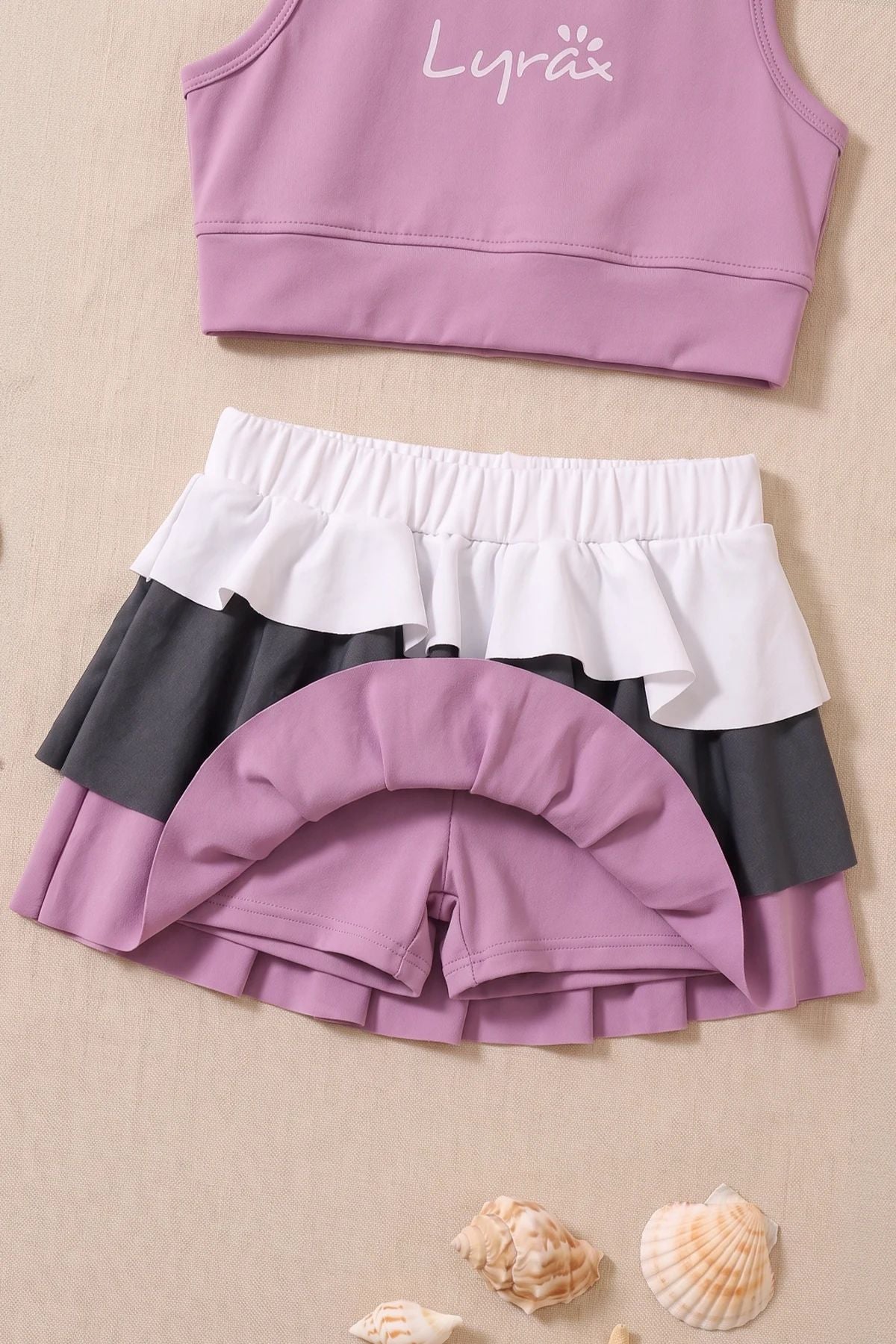 Sportif Renkli Şort Etekli Lila Crop Alt Üst Takım