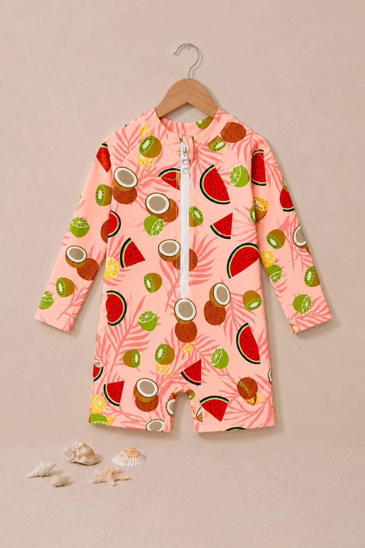 Summer Fruit Desenli Kız Bebek Uzun Kollu Fermuarlı Tulum Mayo