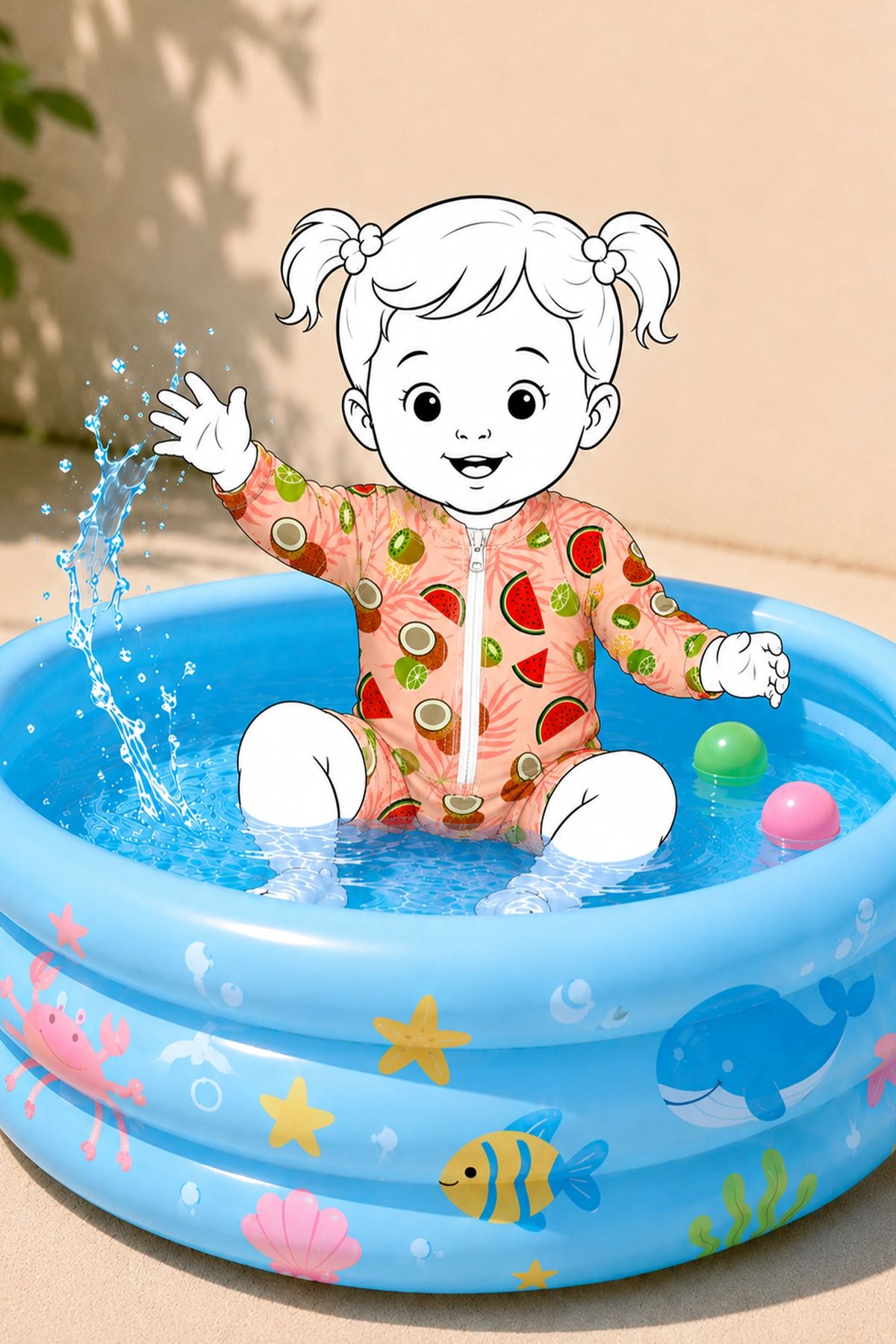 Summer Fruit Desenli Kız Bebek Uzun Kollu Fermuarlı Tulum Mayo