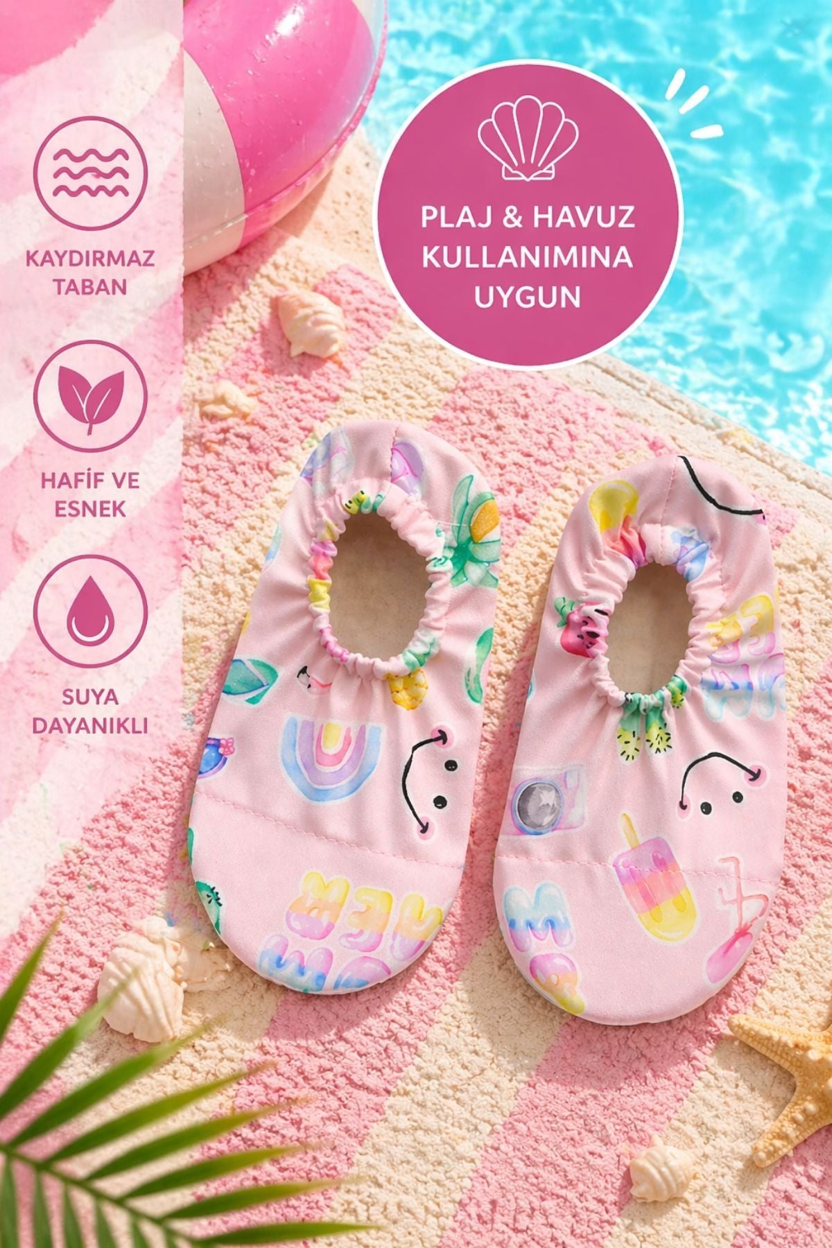 Summer Pembe Renk Kaymaz Taban Bebek - Çocuk Deniz Ayakkabısı
