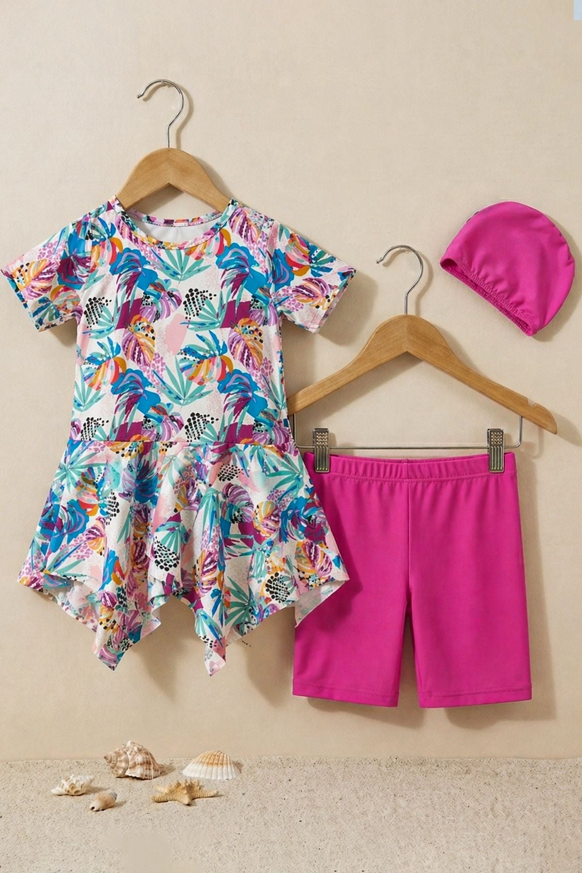 Summer Tropic Kız Çocuk Boneli Mayo Takımı - Yüz Boyaması Hediyeli