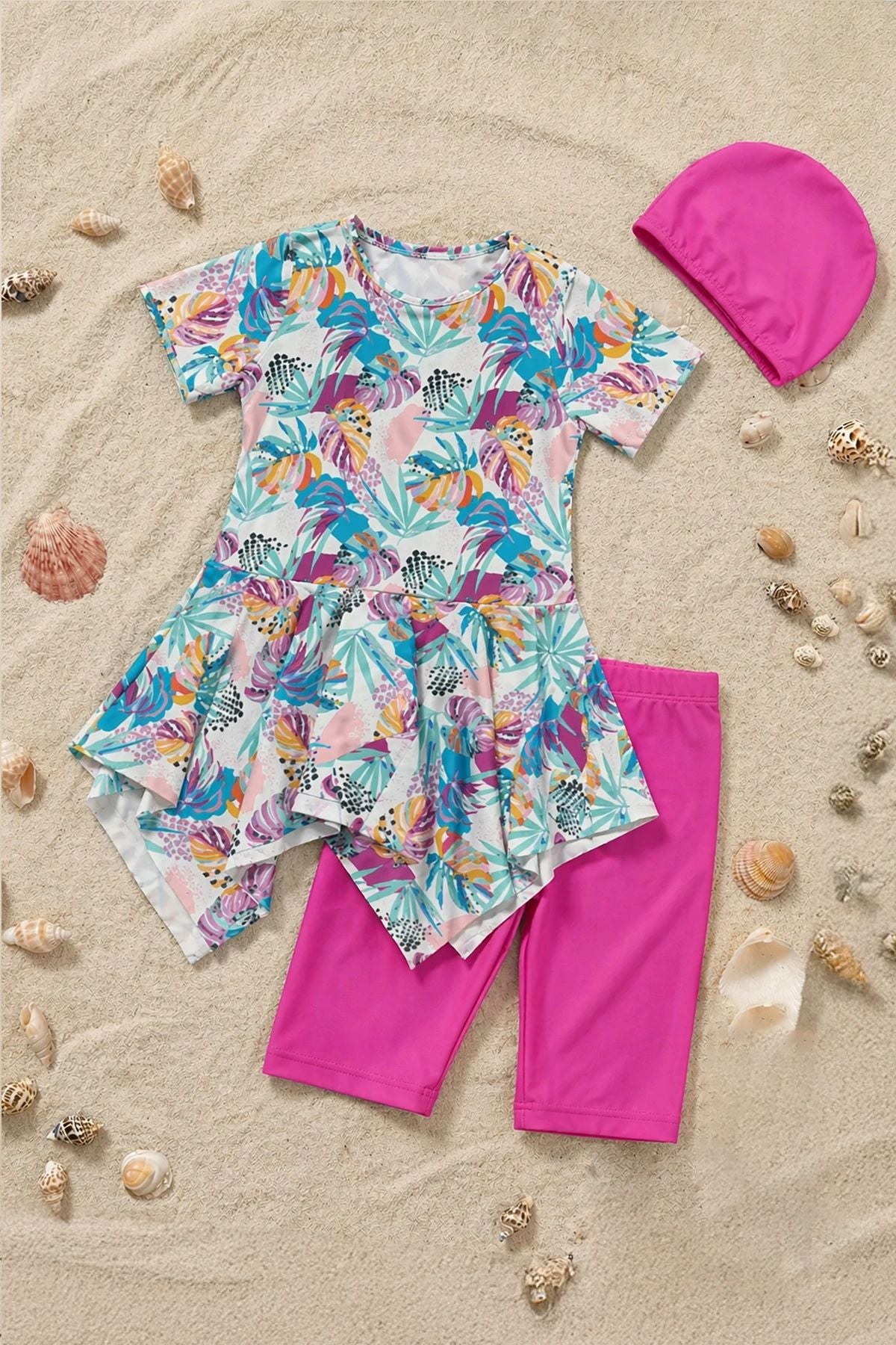 Summer Tropic Kız Çocuk Boneli Mayo Takımı - Yüz Boyaması Hediyeli