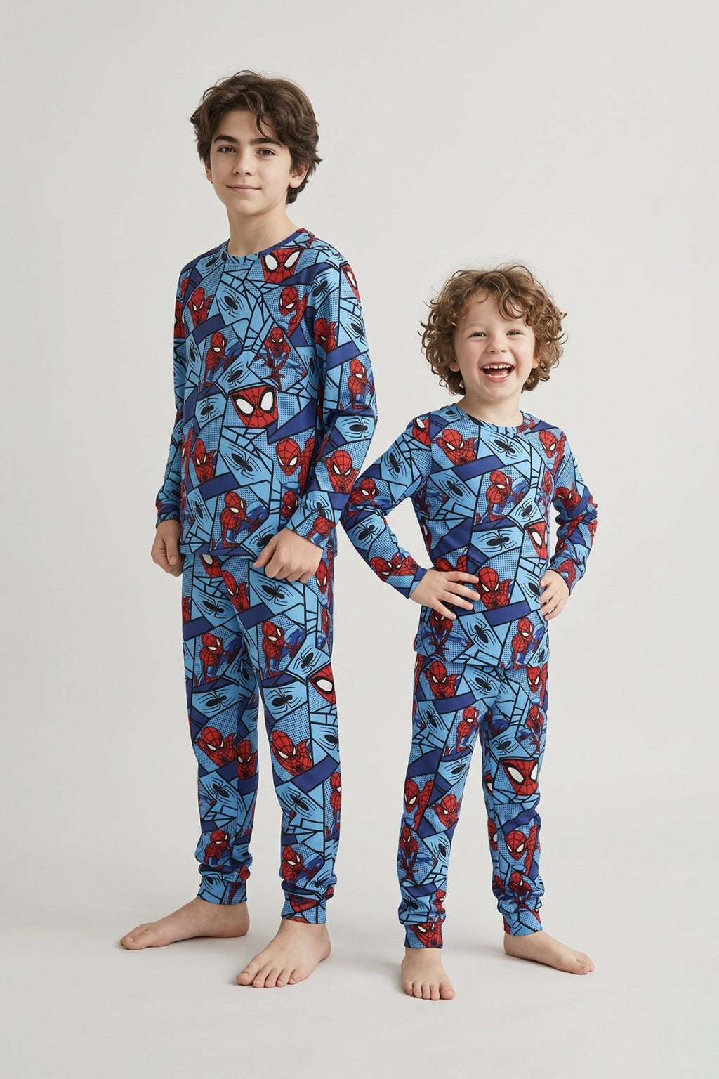 Süper Kahraman Desenli Turkuaz Renk Uzun Kol Erkek Çocuk Pijama Takımı