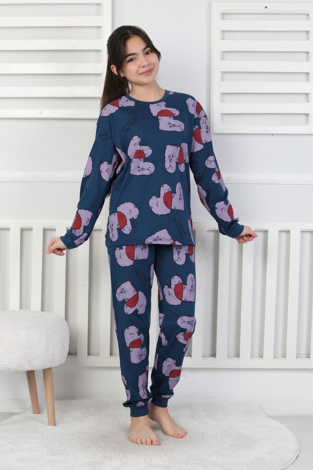 Tangled Hearts Desenli Kız Çocuk Pijama Takımı 8-13