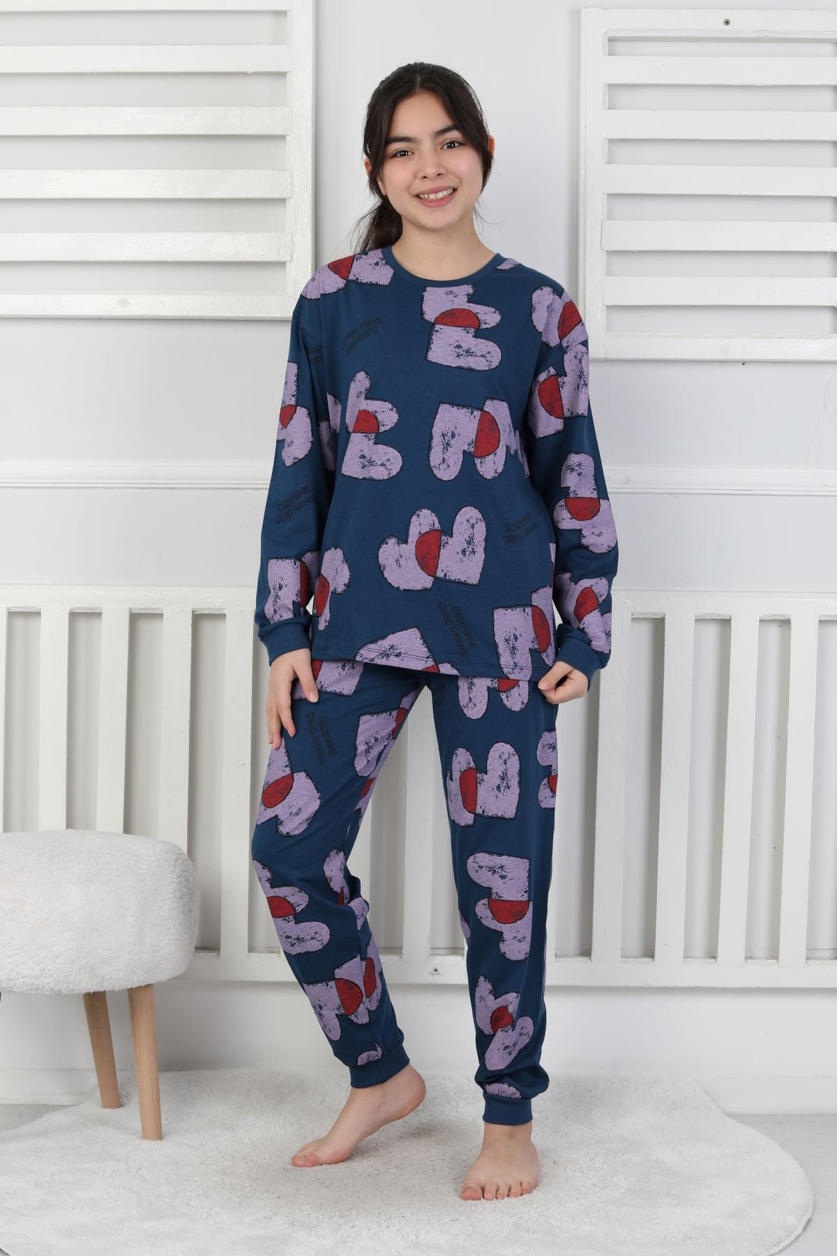 Tangled Hearts Desenli Kız Çocuk Pijama Takımı 8-13