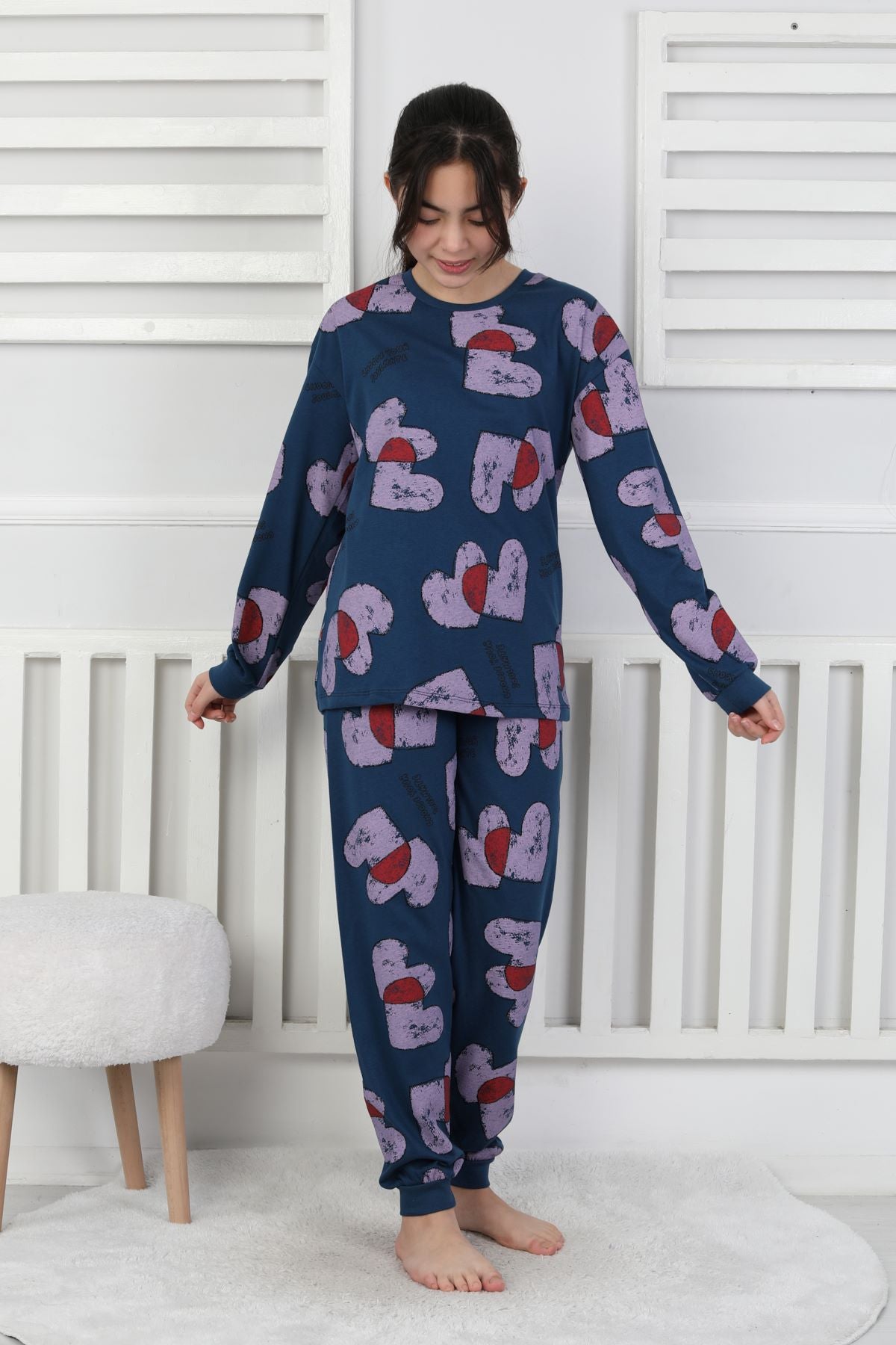 Tangled Hearts Desenli Kız Çocuk Pijama Takımı 8-13