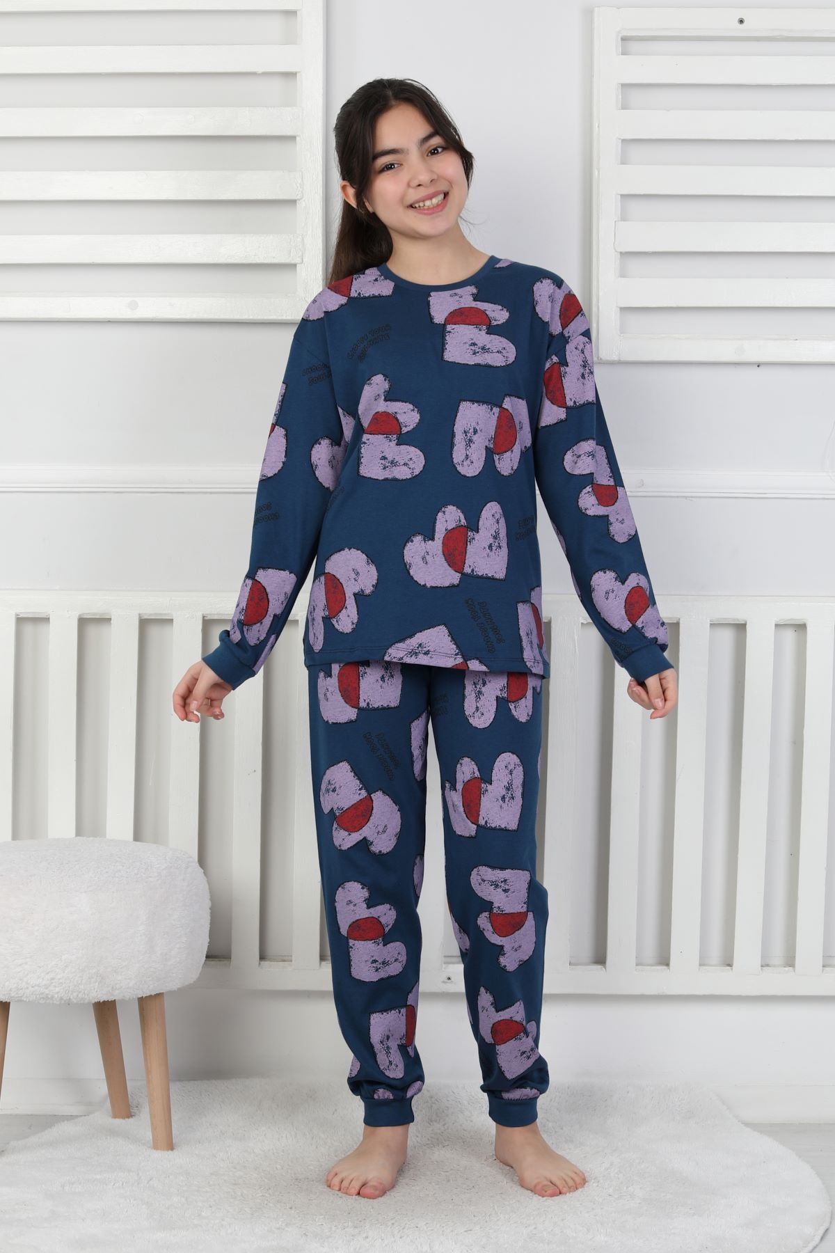 Tangled Hearts Desenli Kız Çocuk Pijama Takımı 8-13