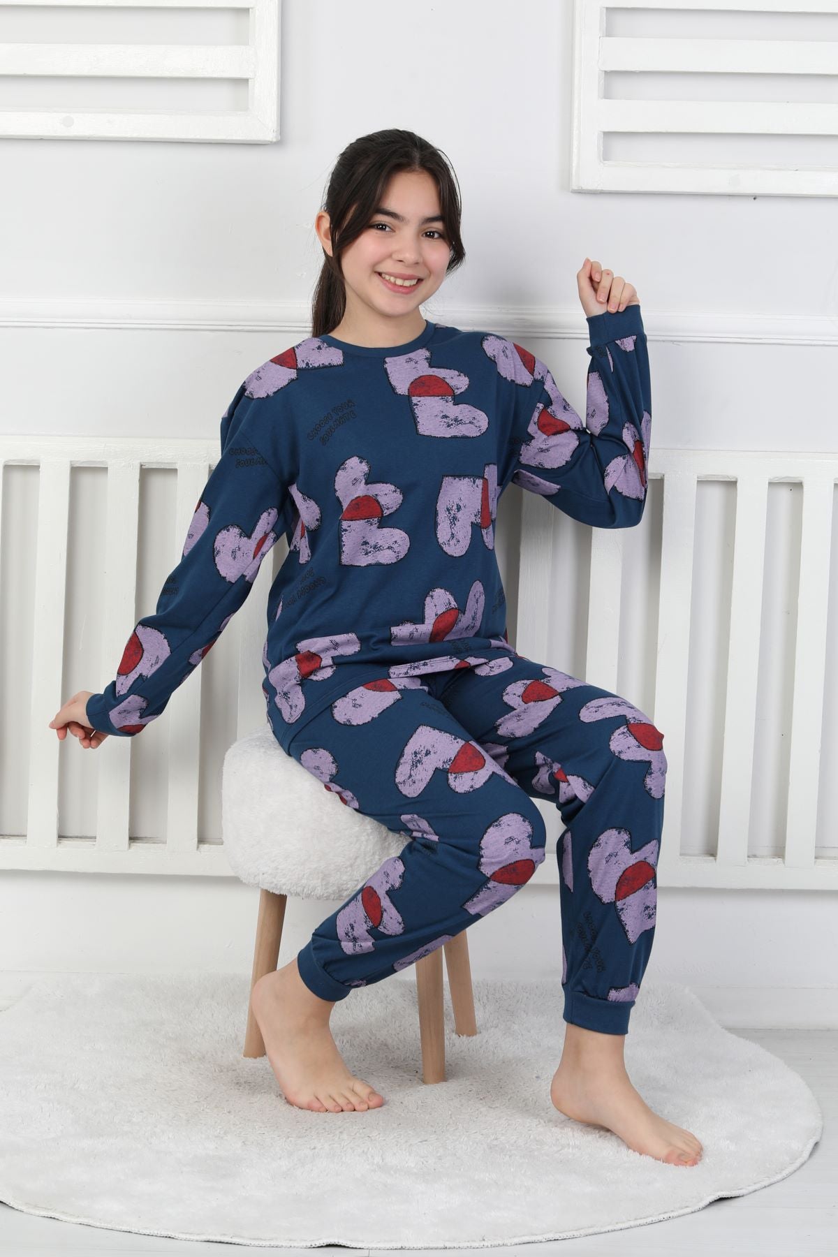 Tangled Hearts Desenli Kız Çocuk Pijama Takımı 8-13