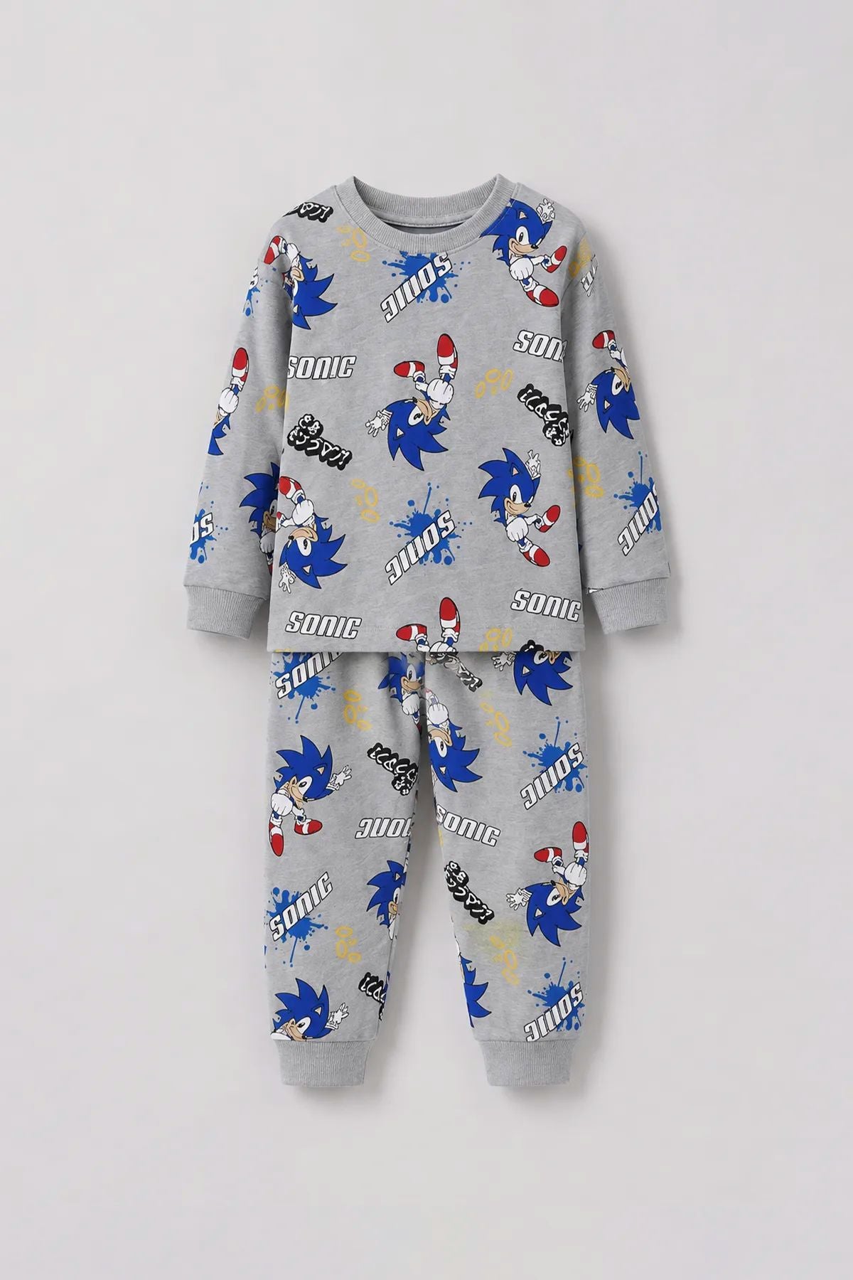 The Hedgehog Super Sonic Desenli %100 Pamuk Gri Renk Erkek Çocuk Pijama Takımı