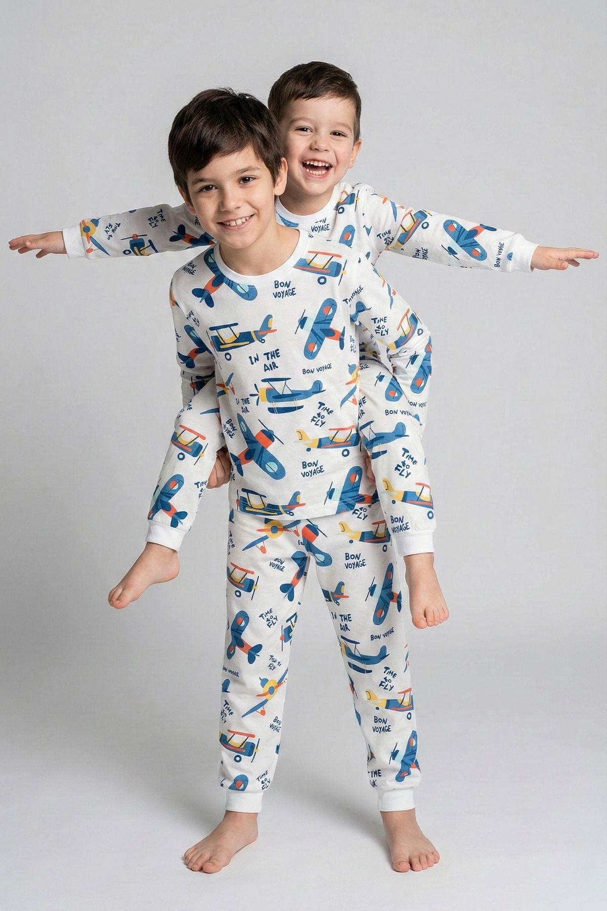 Time To FLY Beyaz Desenli Çocuk Pijama Takımı