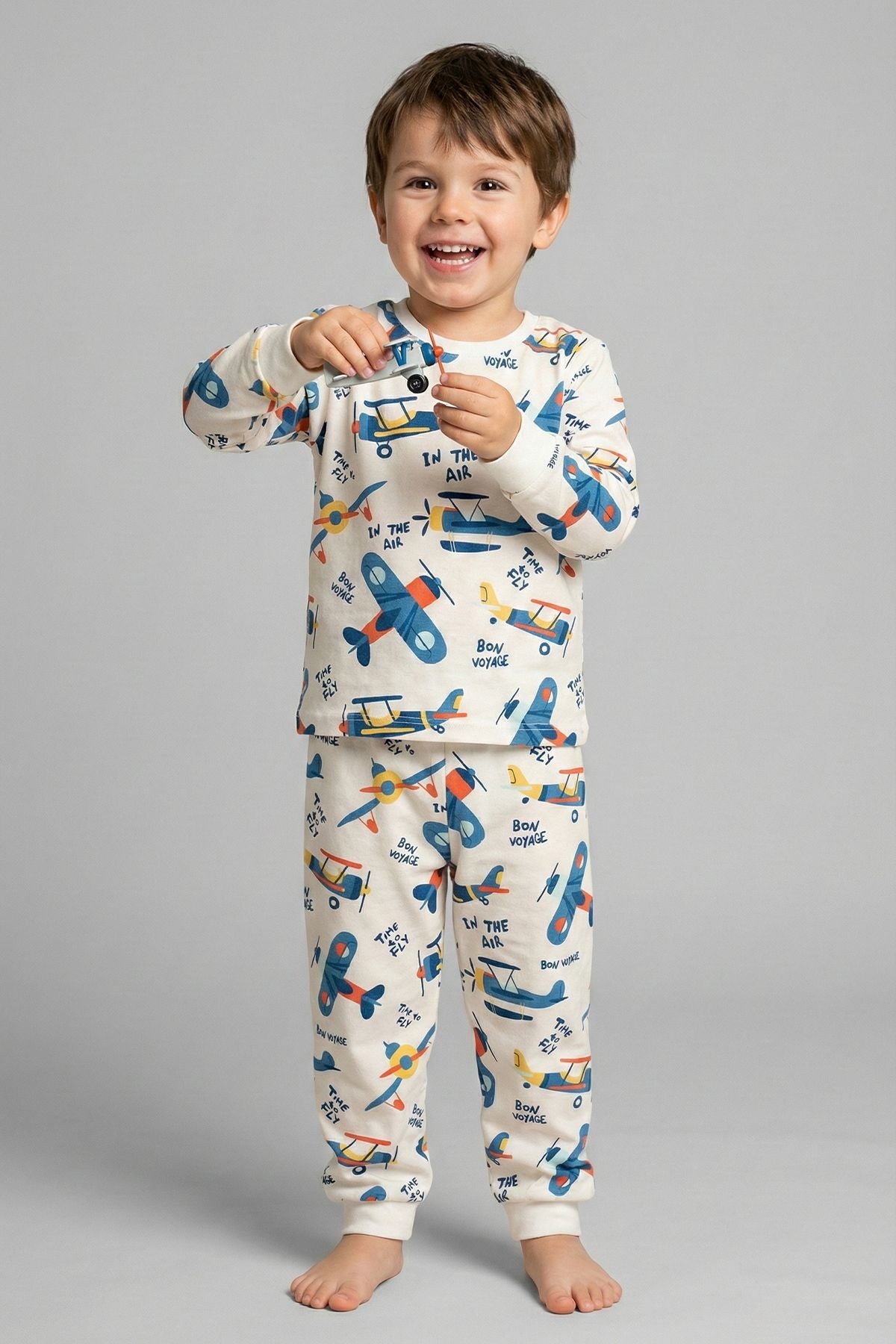 Time To FLY Beyaz Desenli Çocuk Pijama Takımı