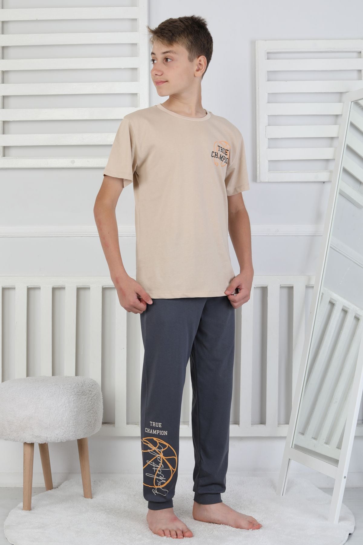 True Champion Basketbol Baskılı Kısa Kol Erkek Çocuk Pijama Takımı