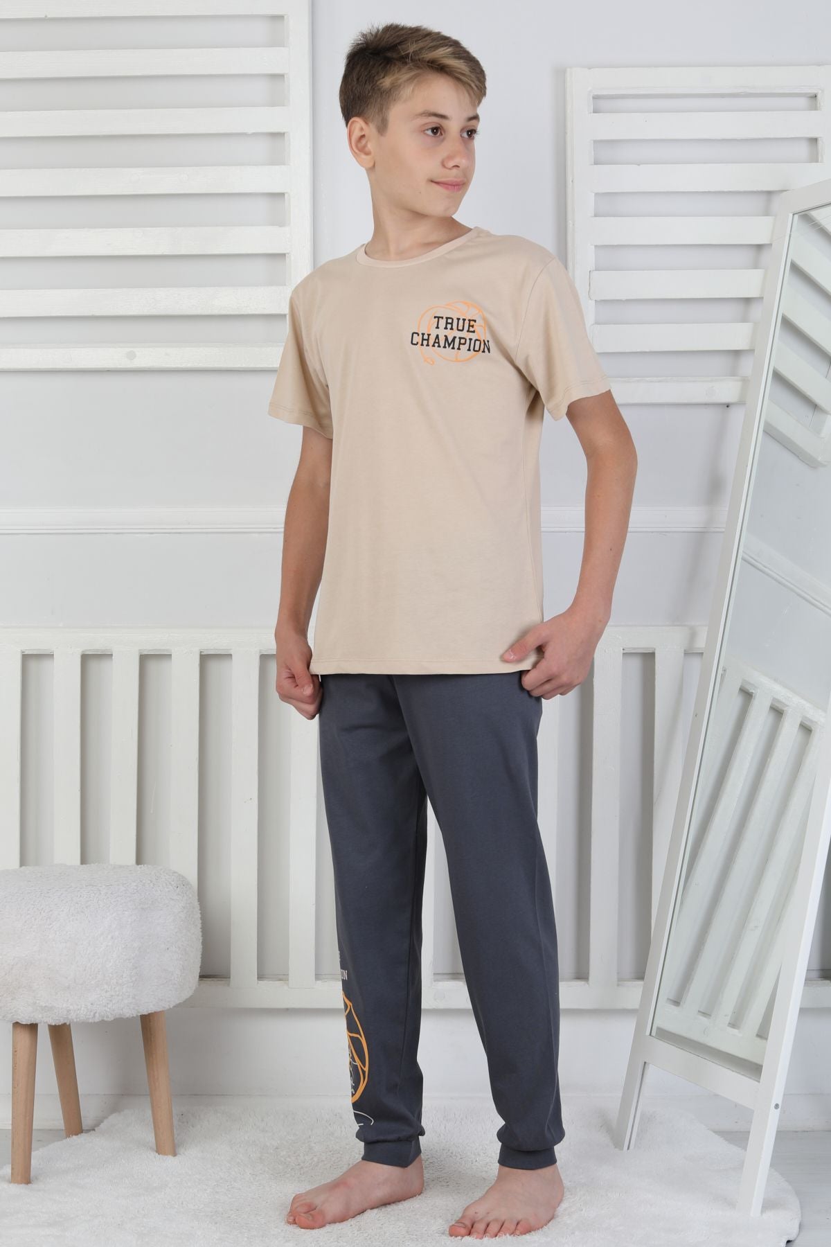 True Champion Basketbol Baskılı Kısa Kol Erkek Çocuk Pijama Takımı