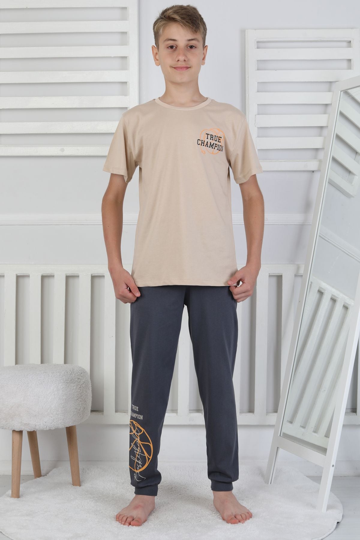 True Champion Basketbol Baskılı Kısa Kol Erkek Çocuk Pijama Takımı