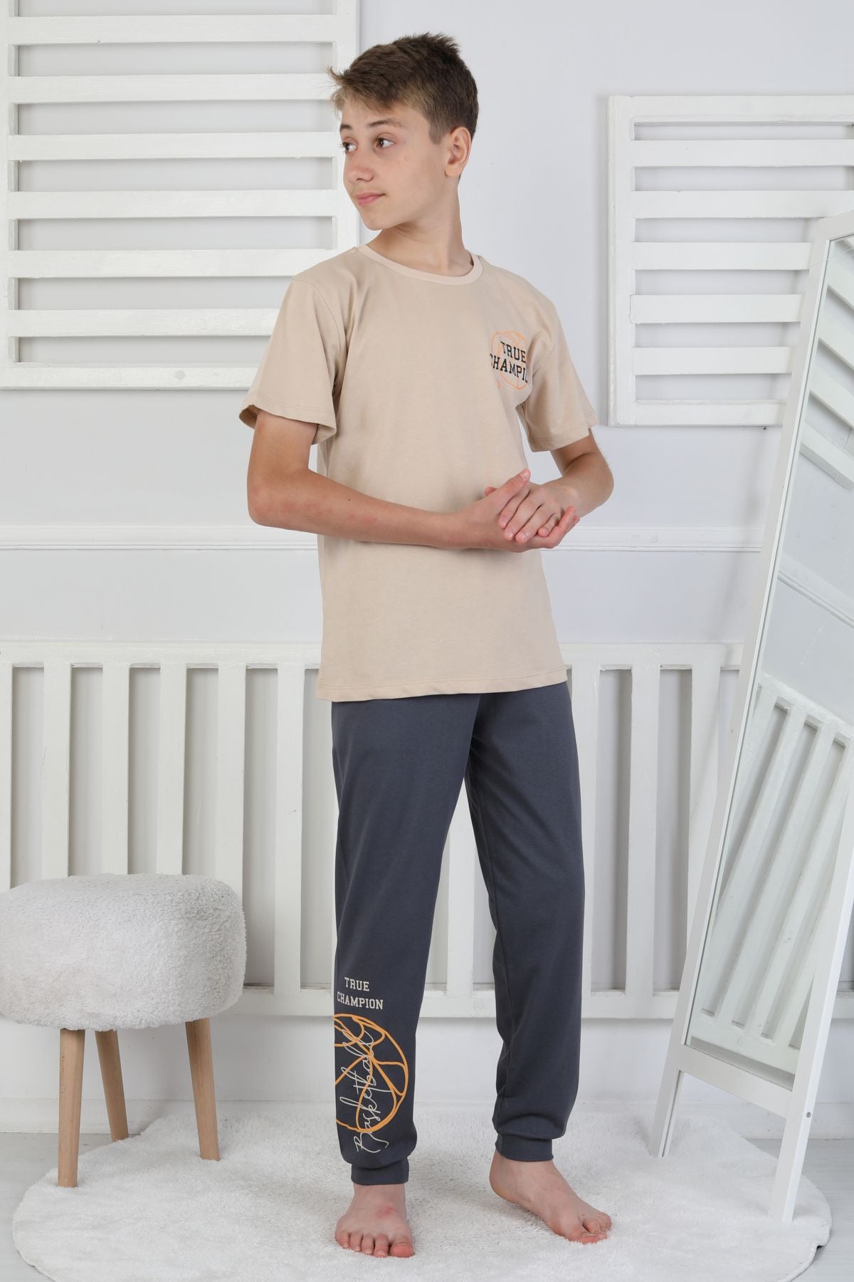 True Champion Basketbol Baskılı Kısa Kol Erkek Çocuk Pijama Takımı