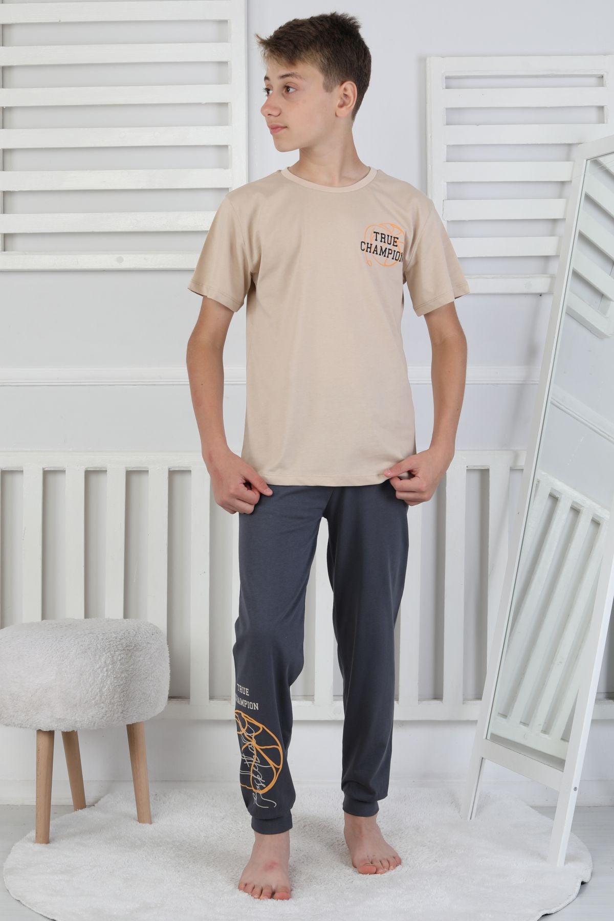 True Champion Basketbol Baskılı Kısa Kol Erkek Çocuk Pijama Takımı