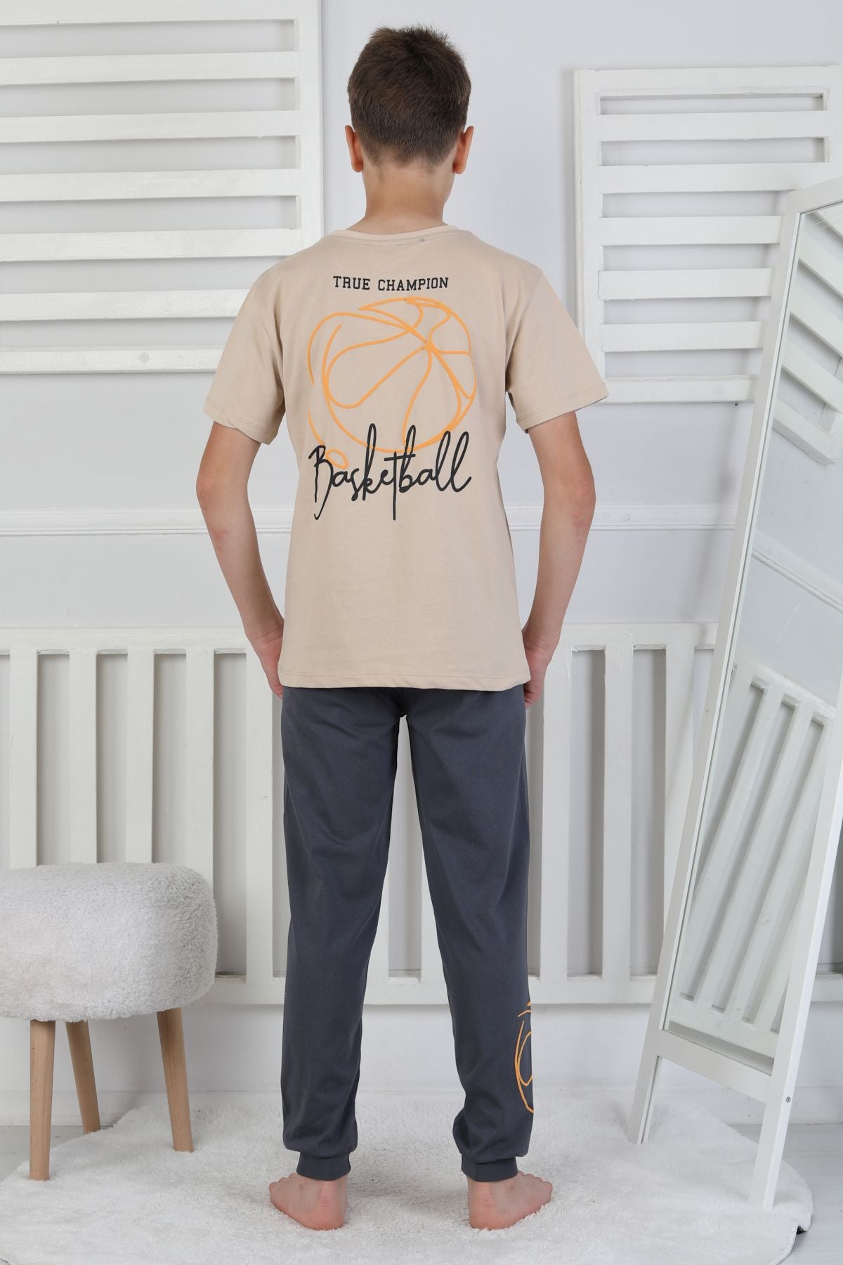 True Champion Basketbol Baskılı Kısa Kol Erkek Çocuk Pijama Takımı
