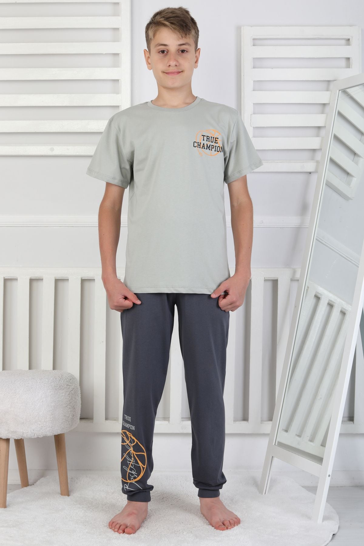 True Champion Basketbol Baskılı Kısa Kol Erkek Çocuk Pijama Takımı
