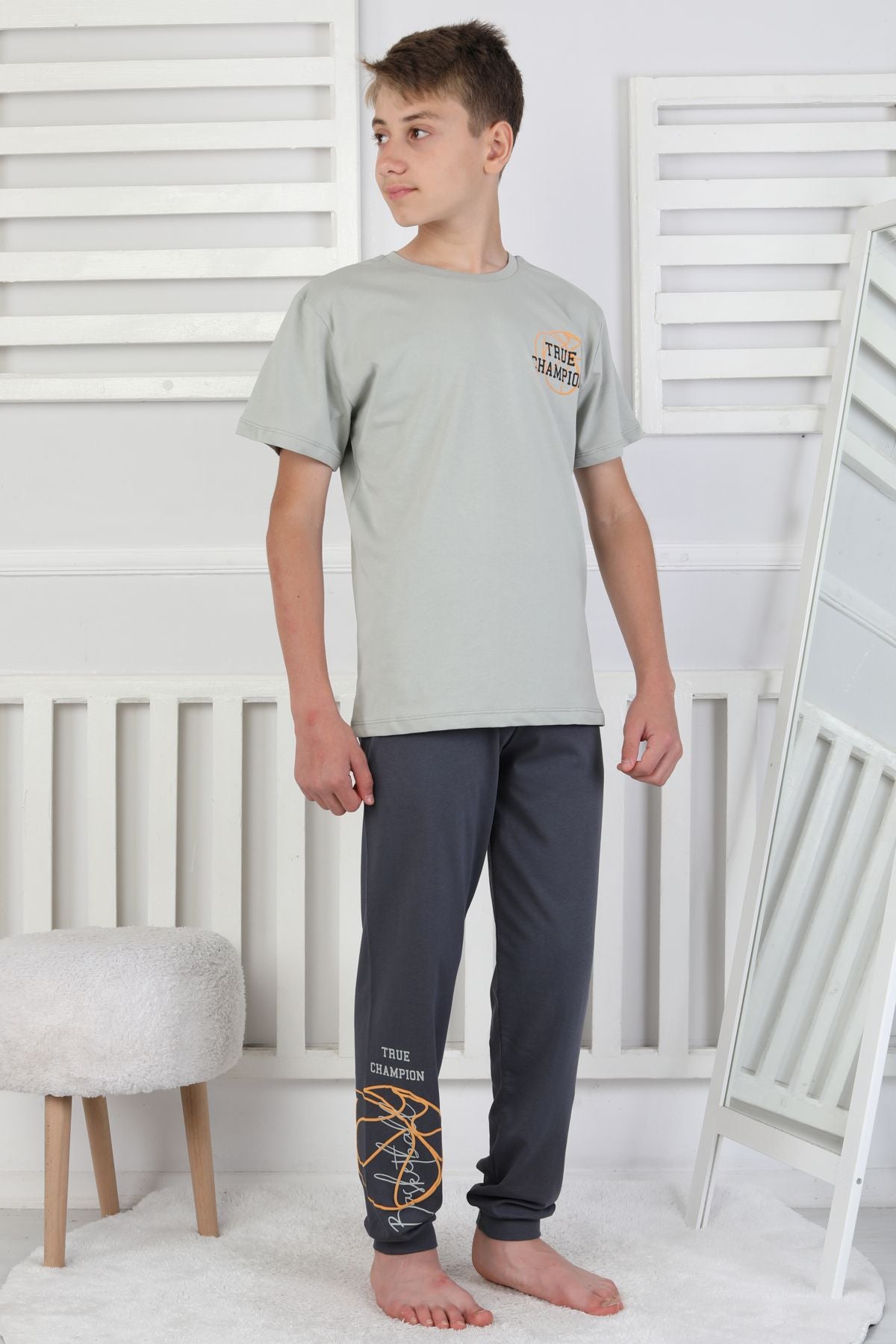 True Champion Basketbol Baskılı Kısa Kol Erkek Çocuk Pijama Takımı