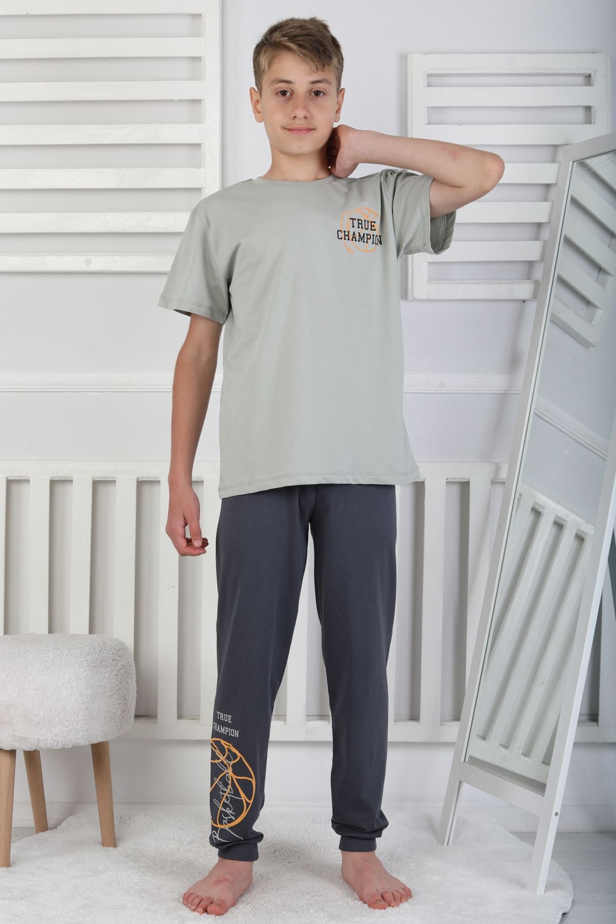 True Champion Basketbol Baskılı Kısa Kol Erkek Çocuk Pijama Takımı