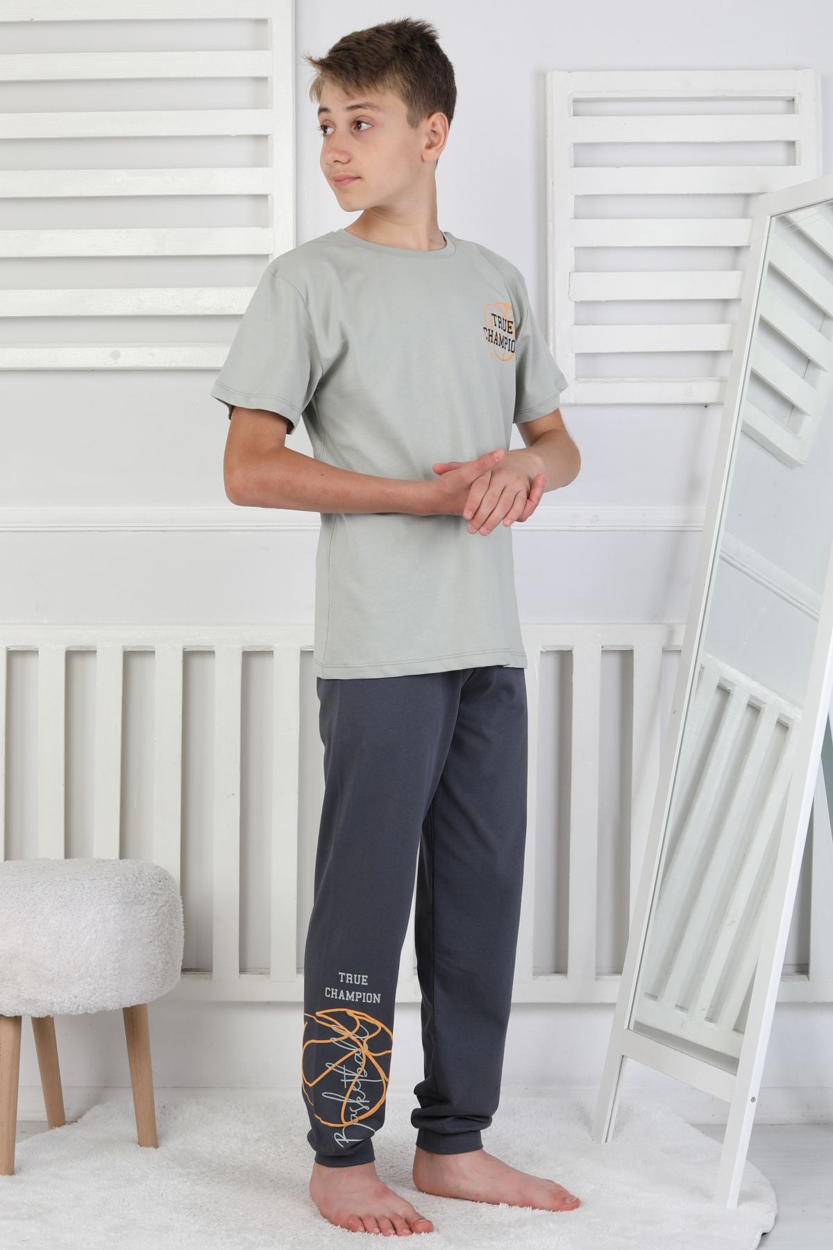 True Champion Basketbol Baskılı Kısa Kol Erkek Çocuk Pijama Takımı