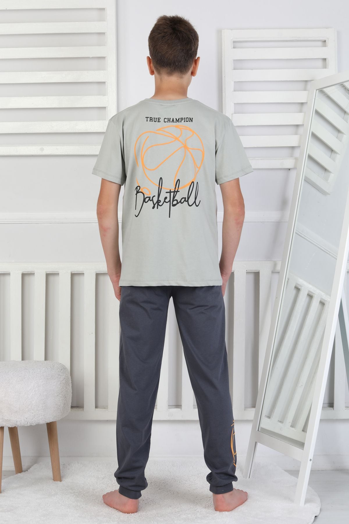 True Champion Basketbol Baskılı Kısa Kol Erkek Çocuk Pijama Takımı