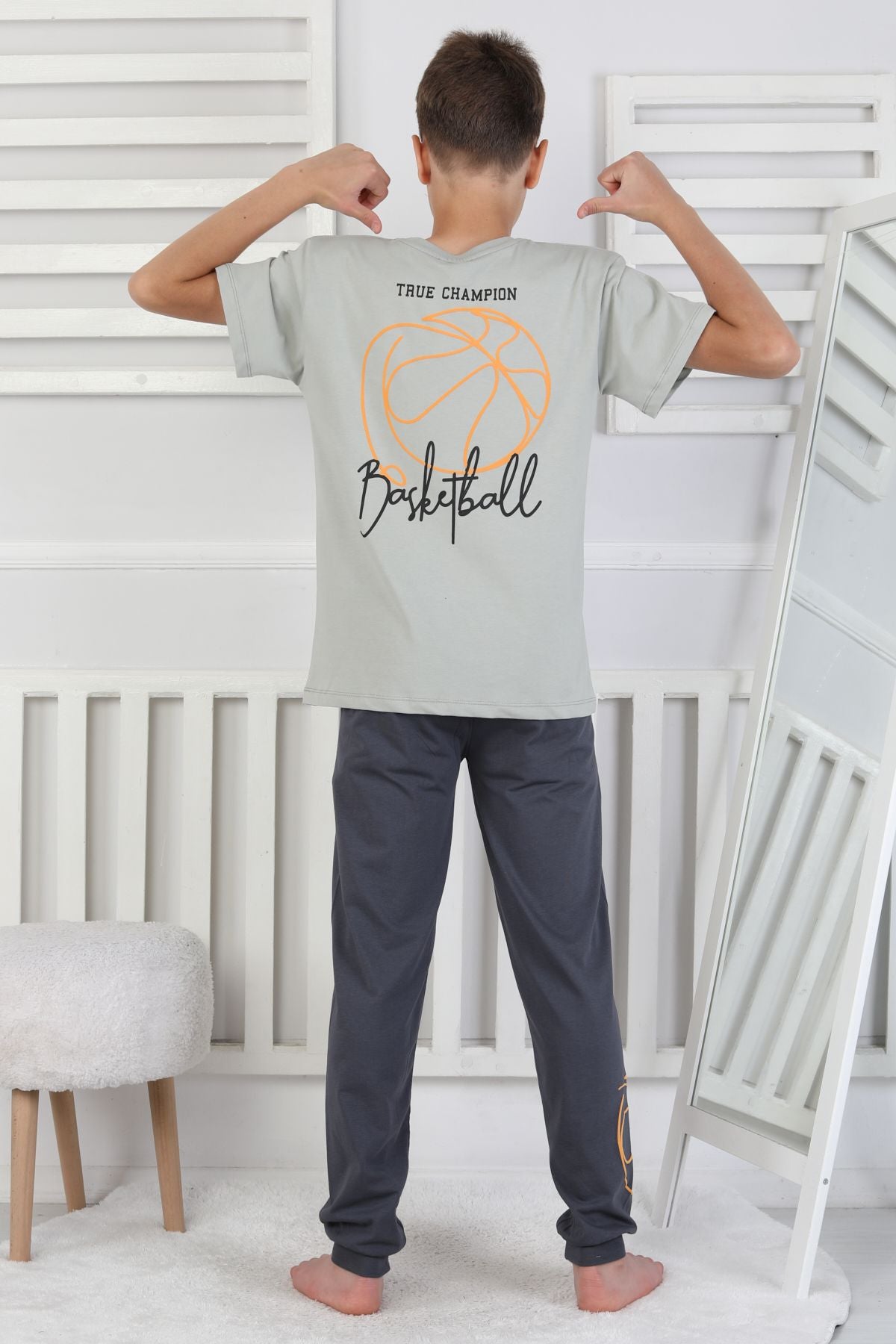 True Champion Basketbol Baskılı Kısa Kol Erkek Çocuk Pijama Takımı