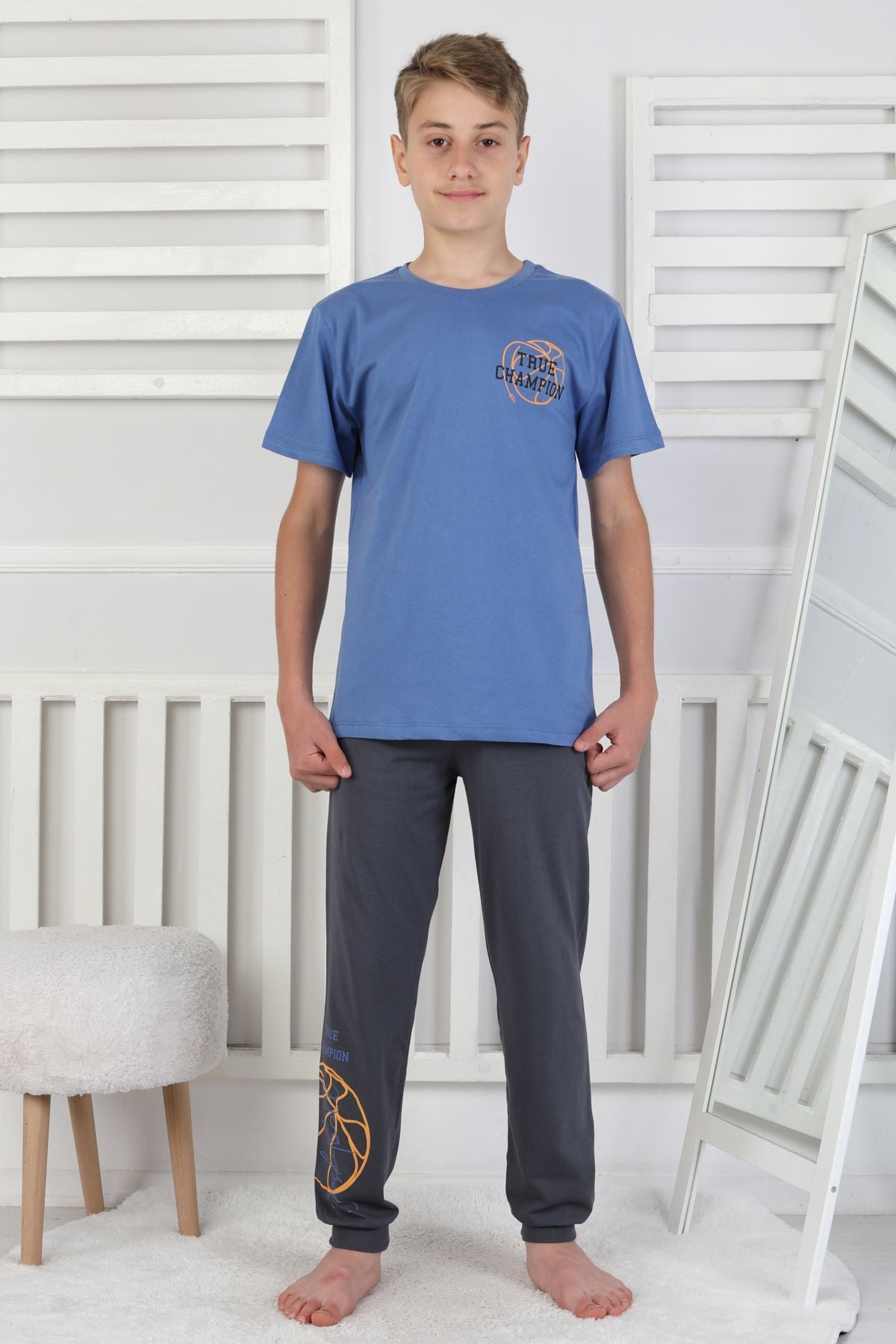 True Champion Basketbol Baskılı Kısa Kol Erkek Çocuk Pijama Takımı