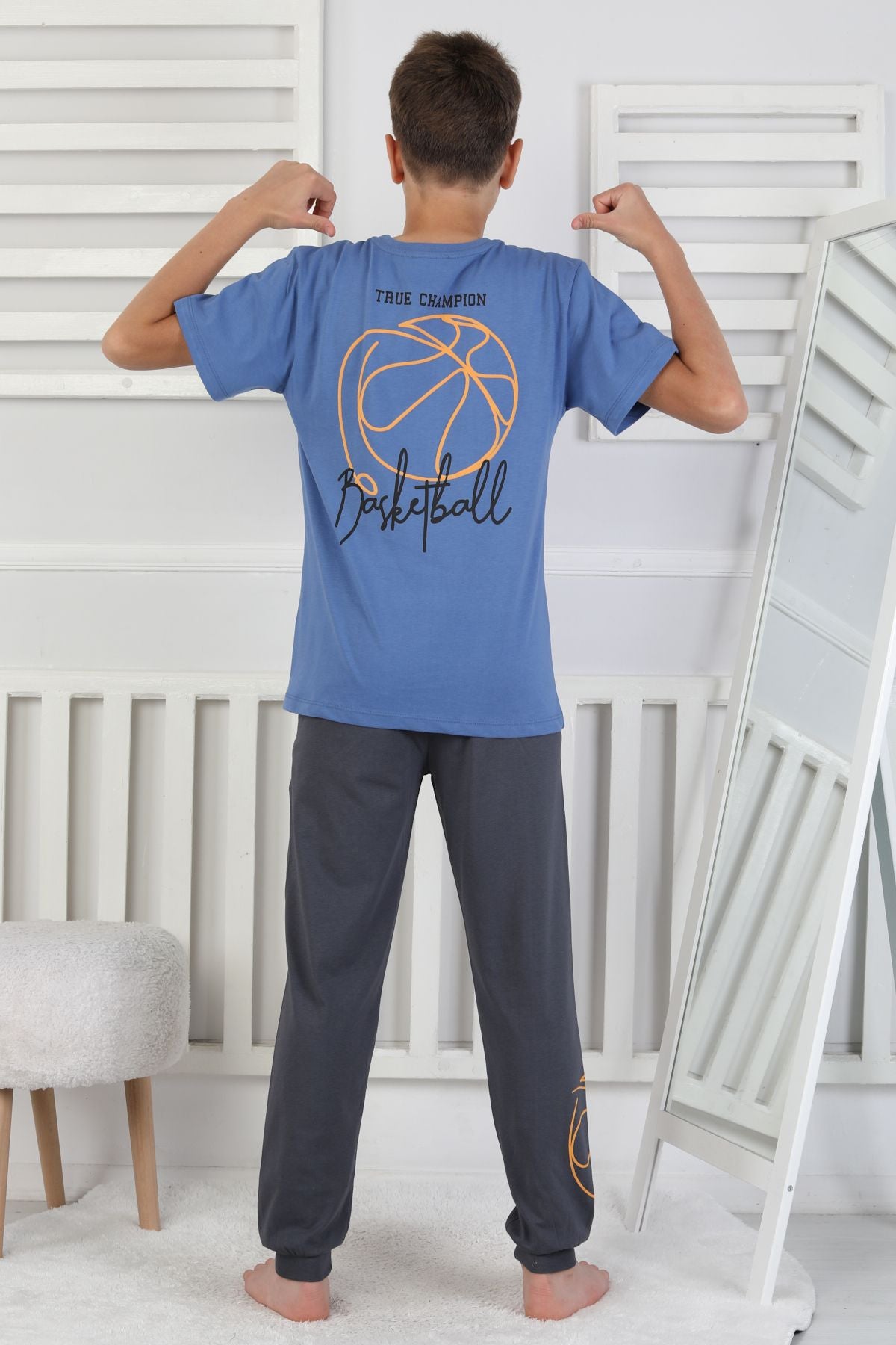 True Champion Basketbol Baskılı Kısa Kol Erkek Çocuk Pijama Takımı