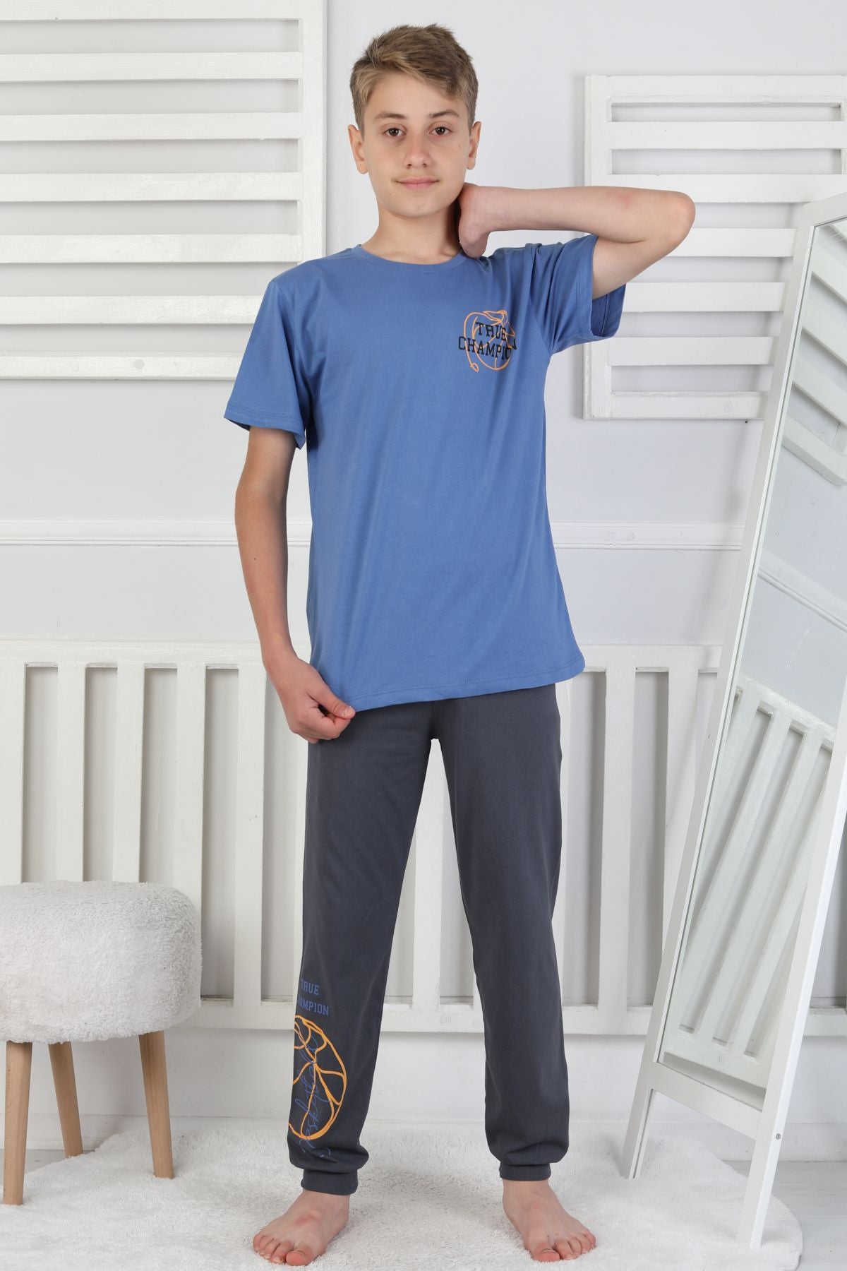 True Champion Basketbol Baskılı Kısa Kol Erkek Çocuk Pijama Takımı