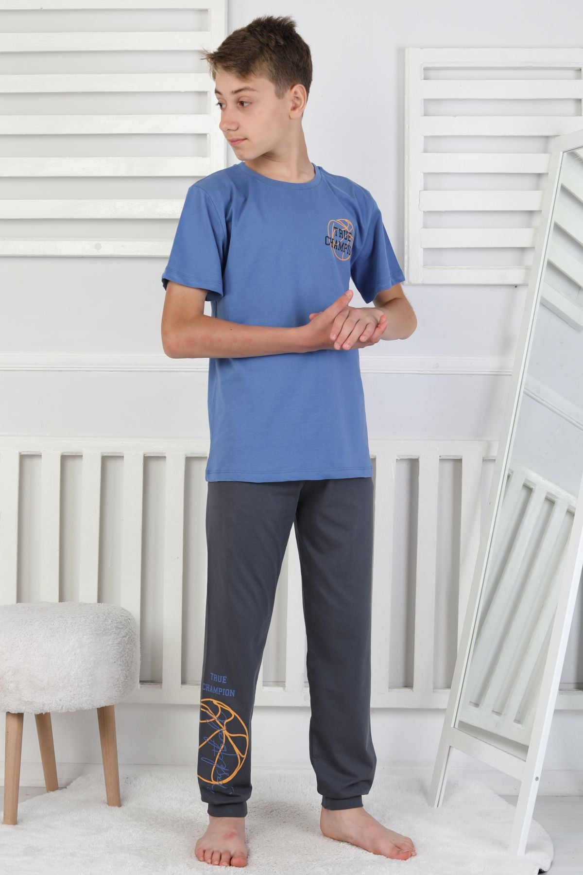 True Champion Basketbol Baskılı Kısa Kol Erkek Çocuk Pijama Takımı