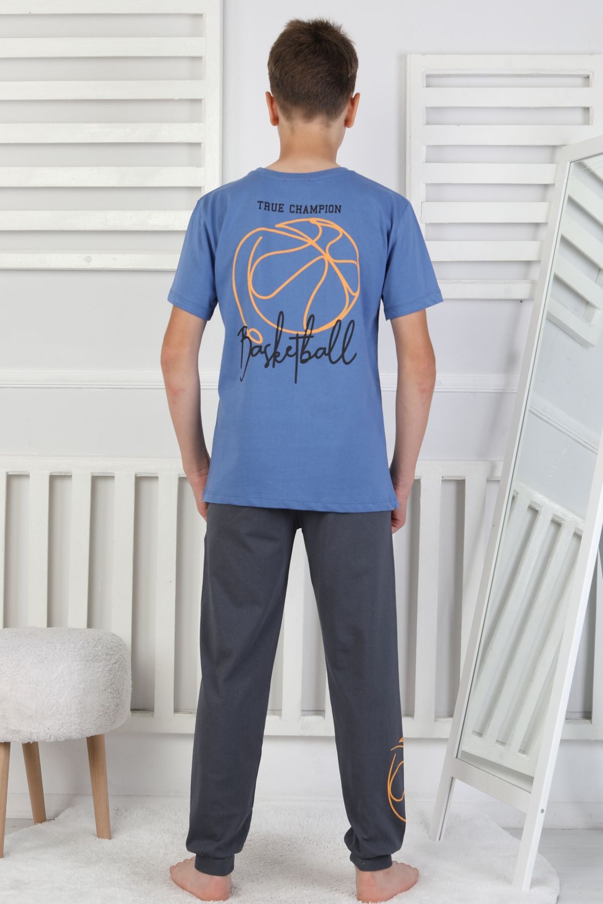 True Champion Basketbol Baskılı Kısa Kol Erkek Çocuk Pijama Takımı