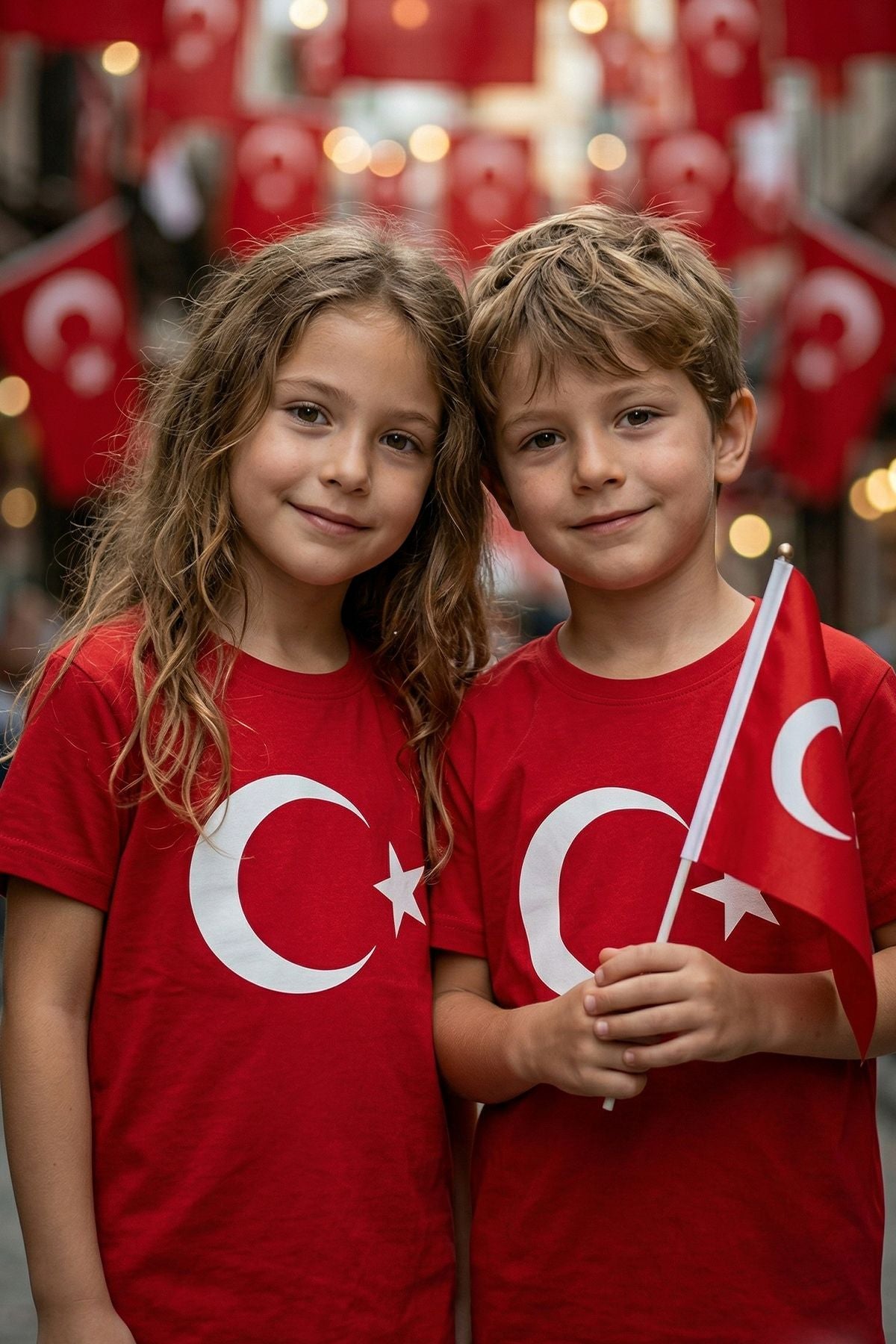 Türk Bayrağı Baskılı Kırmızı Renk T-Shirt