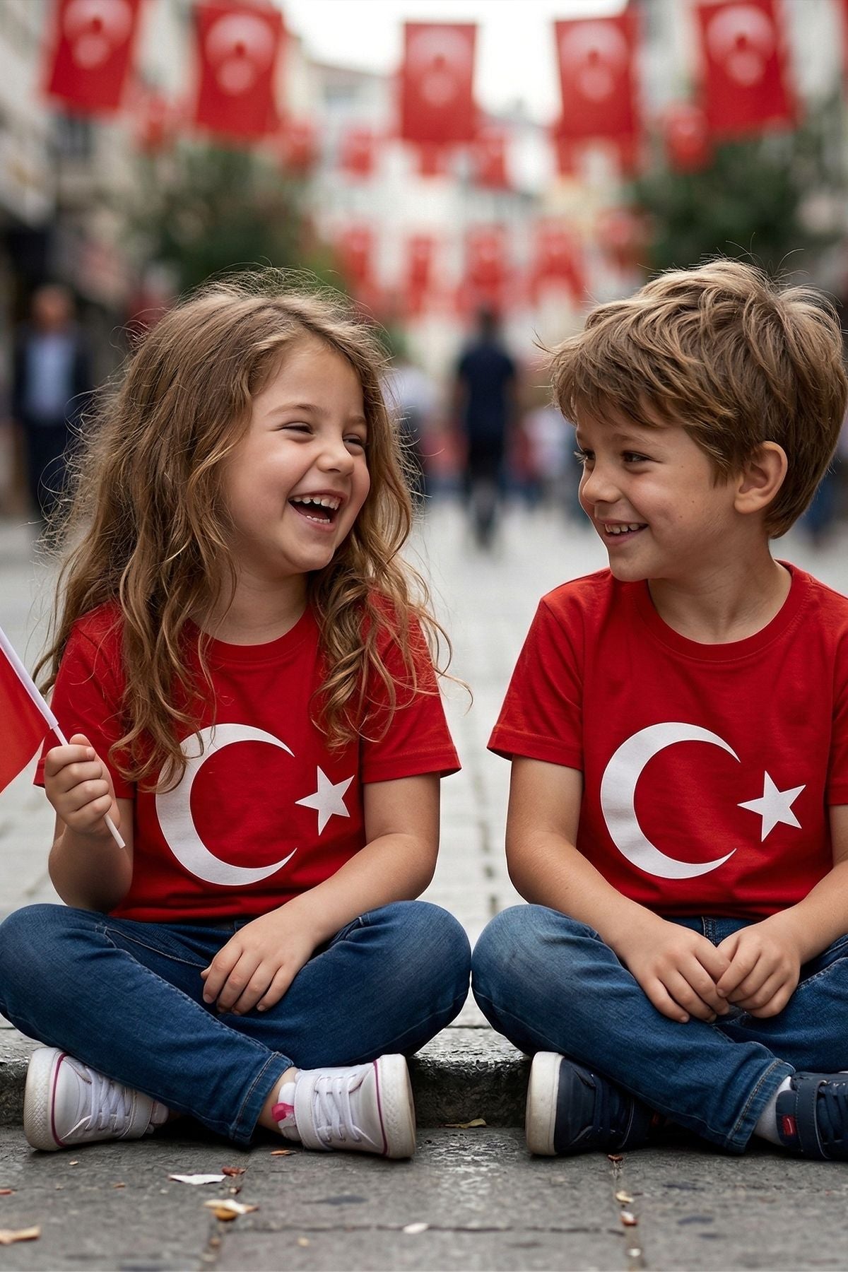 Türk Bayrağı Baskılı Kırmızı Renk T-Shirt