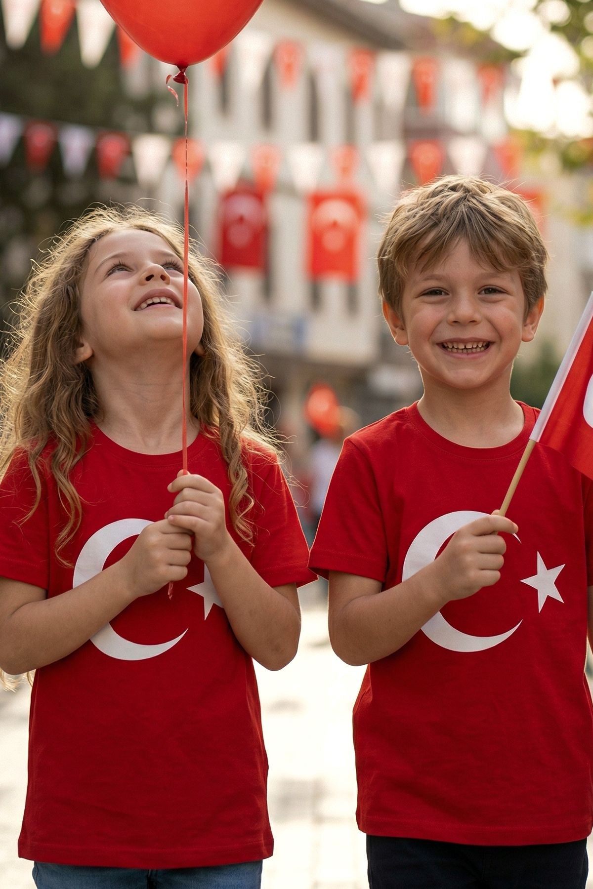 Türk Bayrağı Baskılı Kırmızı Renk T-Shirt