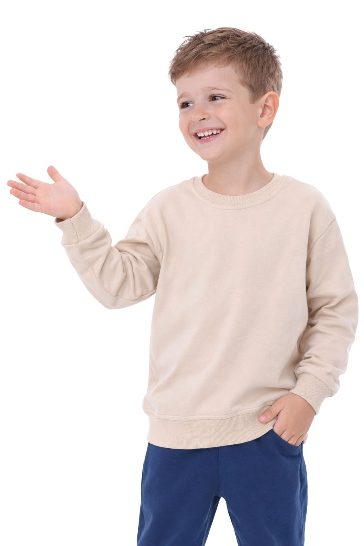 Unisex Çocuk Basic Düz Fırçalı %100 Pamuk Sweatshirt