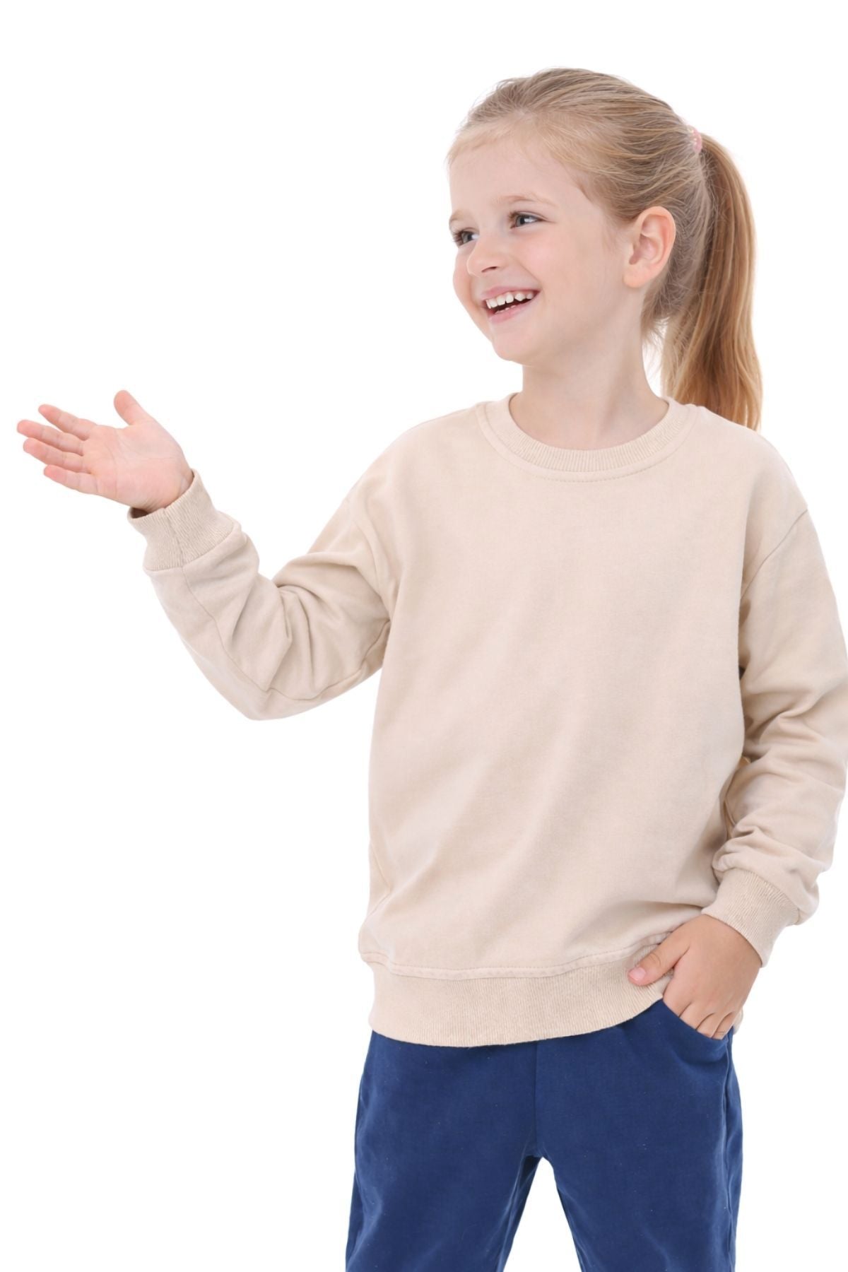 Unisex Çocuk Basic Düz Fırçalı %100 Pamuk Sweatshirt