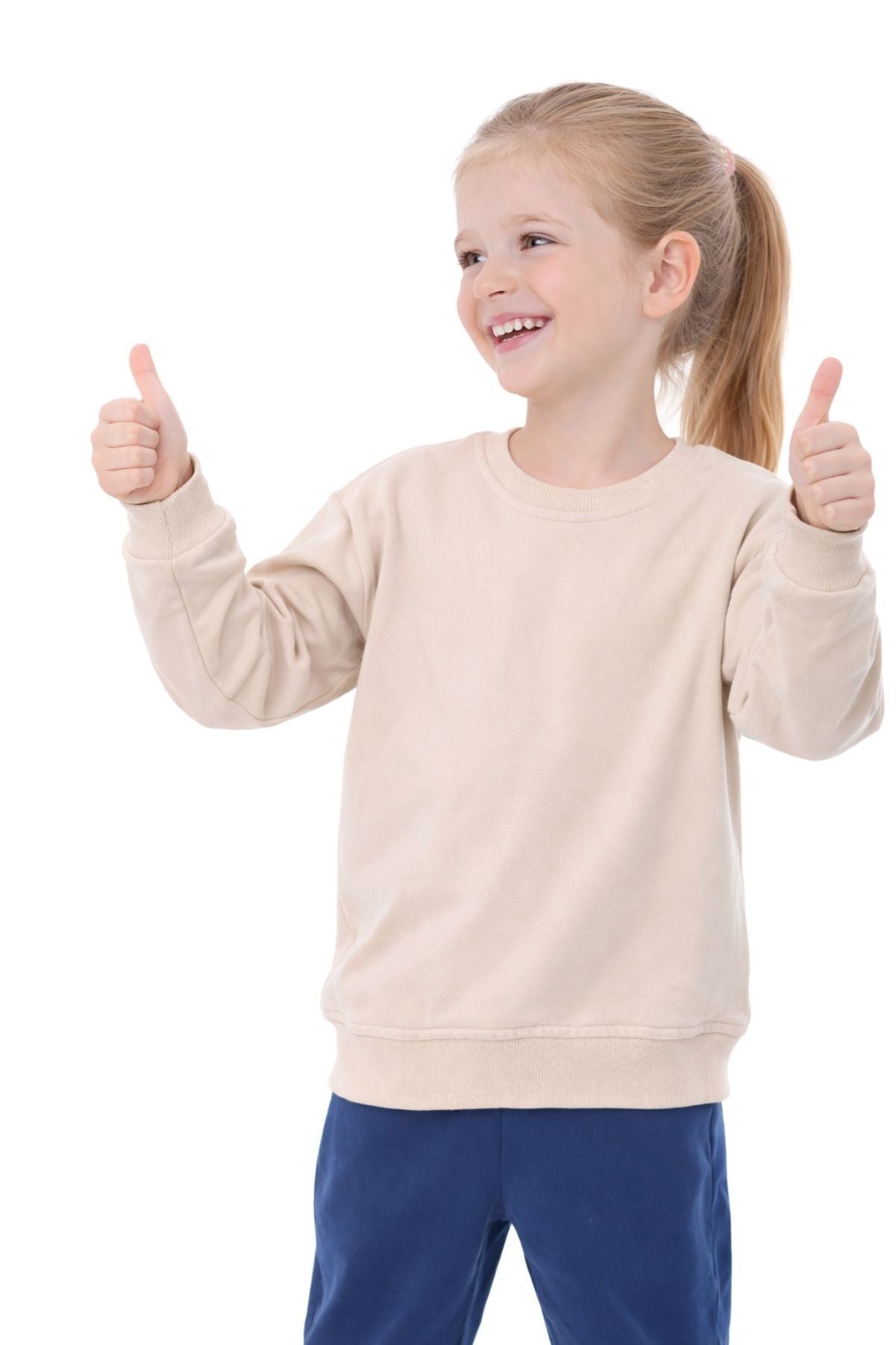 Unisex Çocuk Basic Düz Fırçalı %100 Pamuk Sweatshirt