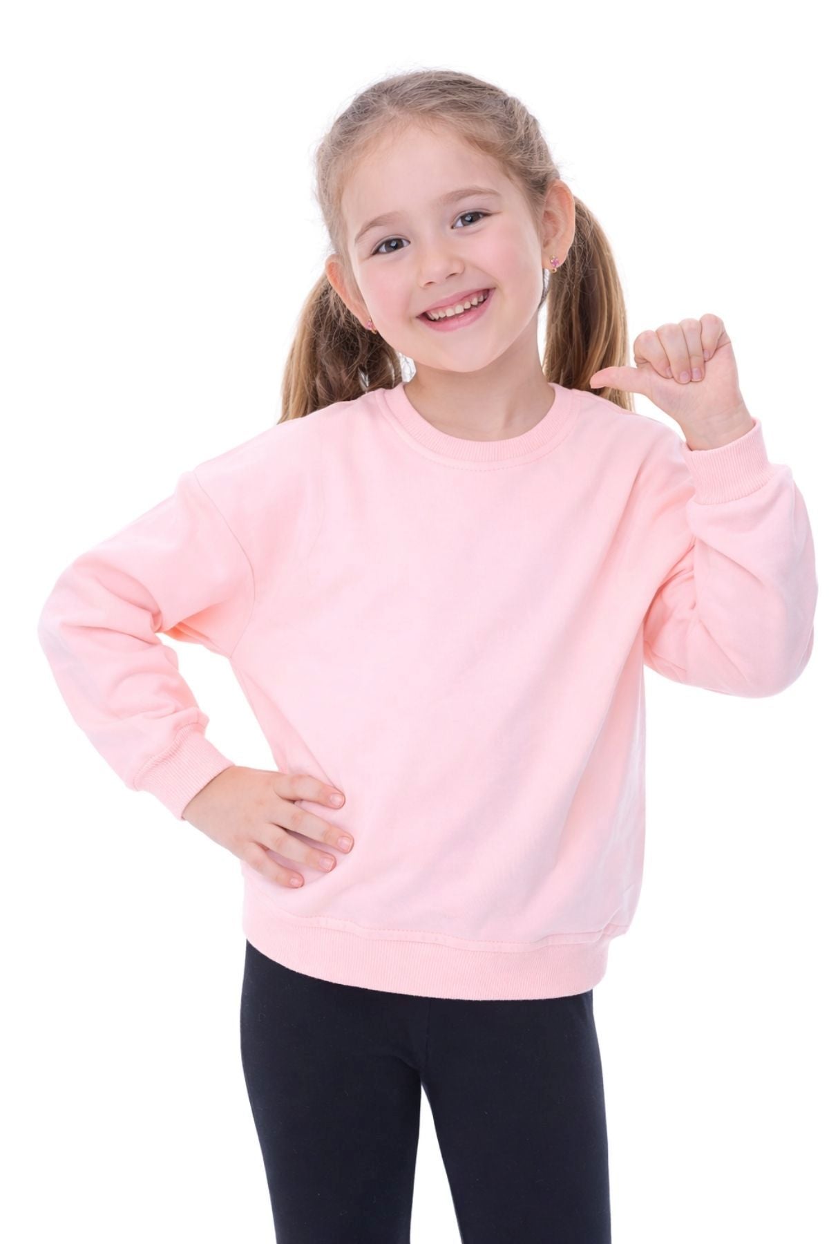 Unisex Çocuk Basic Düz Fırçalı %100 Pamuk Sweatshirt