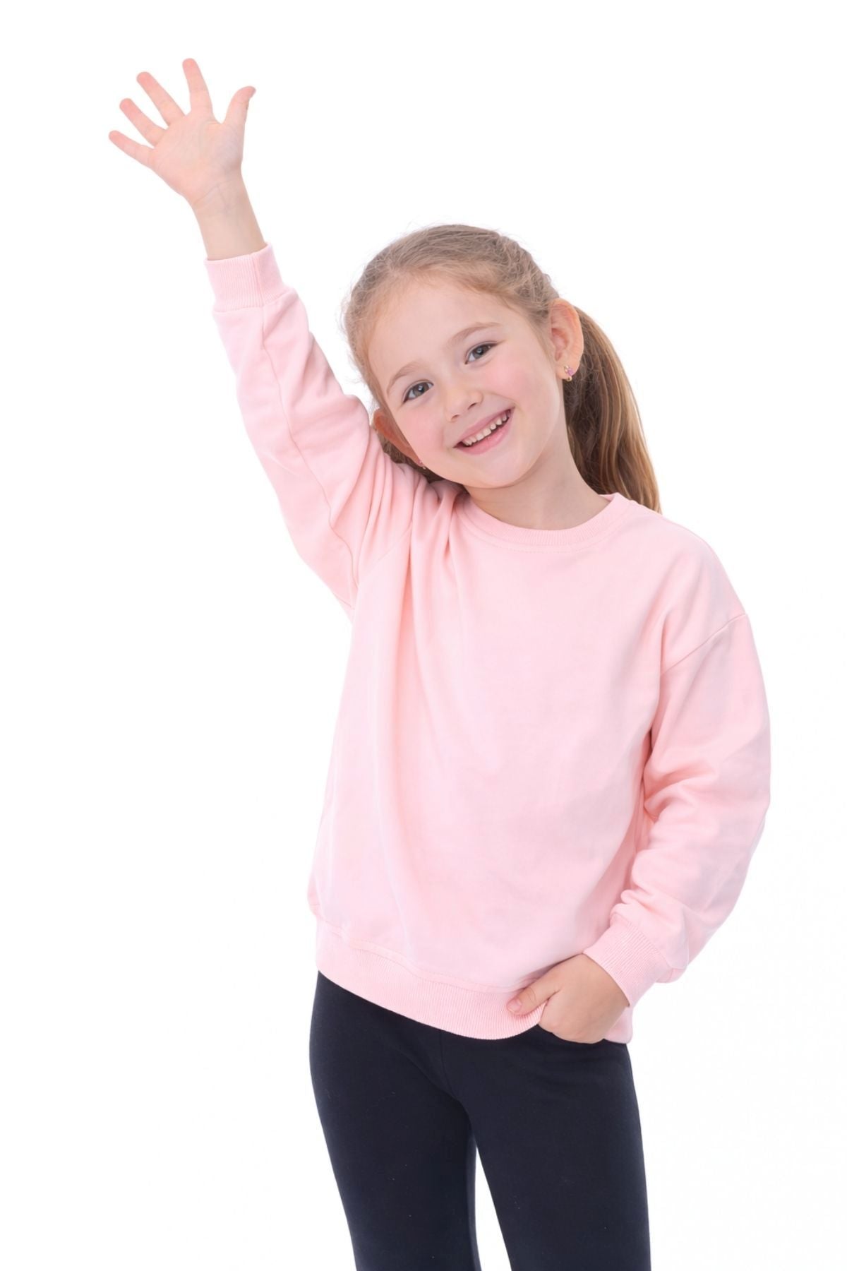 Unisex Çocuk Basic Düz Fırçalı %100 Pamuk Sweatshirt