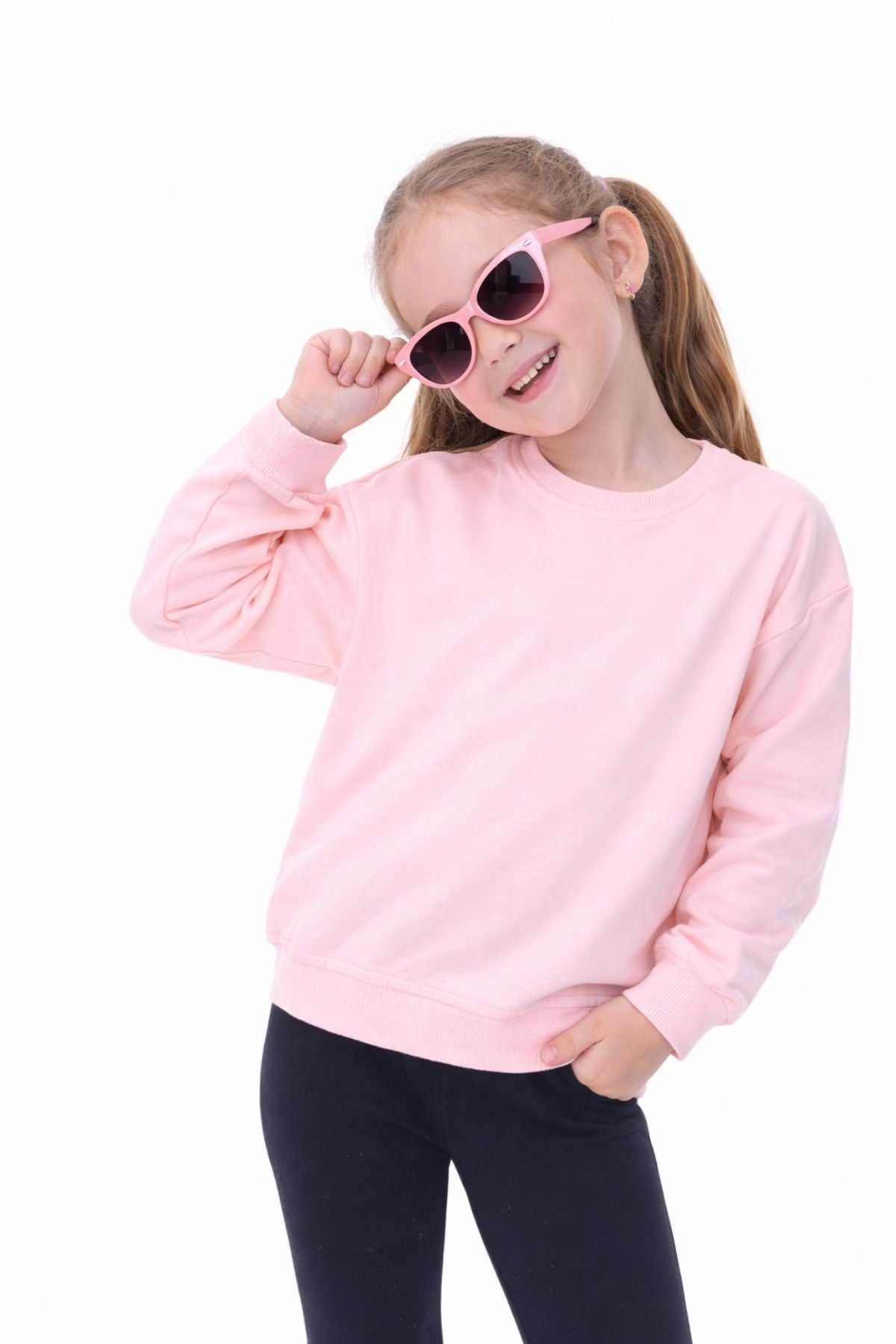 Unisex Çocuk Basic Düz Fırçalı %100 Pamuk Sweatshirt