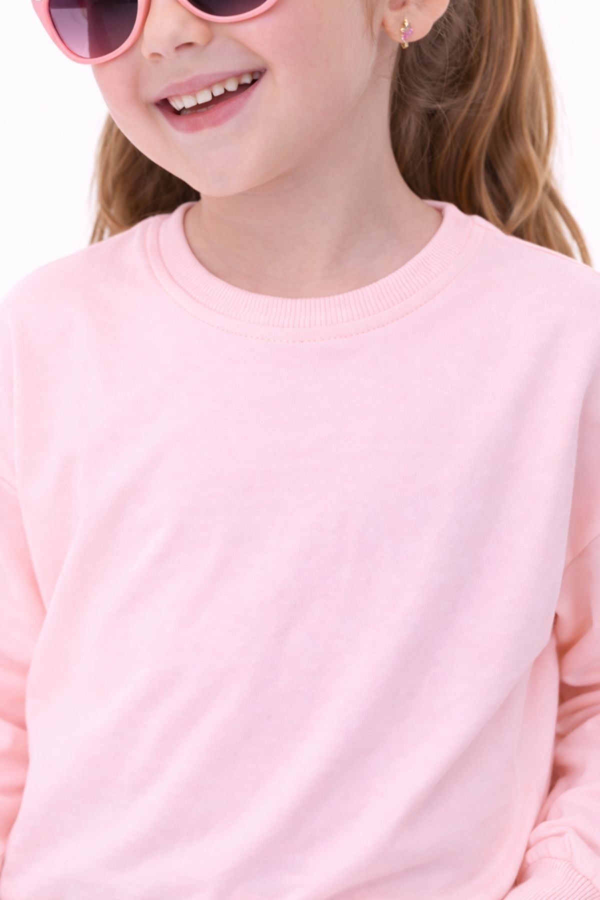 Unisex Çocuk Basic Düz Fırçalı %100 Pamuk Sweatshirt