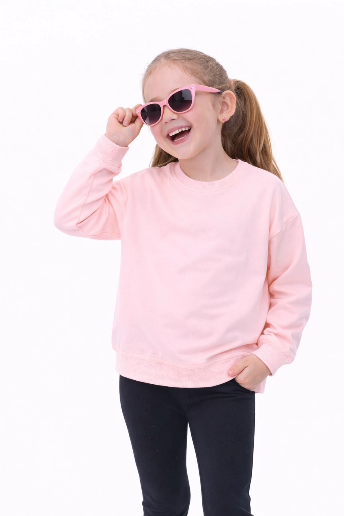 Unisex Çocuk Basic Düz Fırçalı %100 Pamuk Sweatshirt