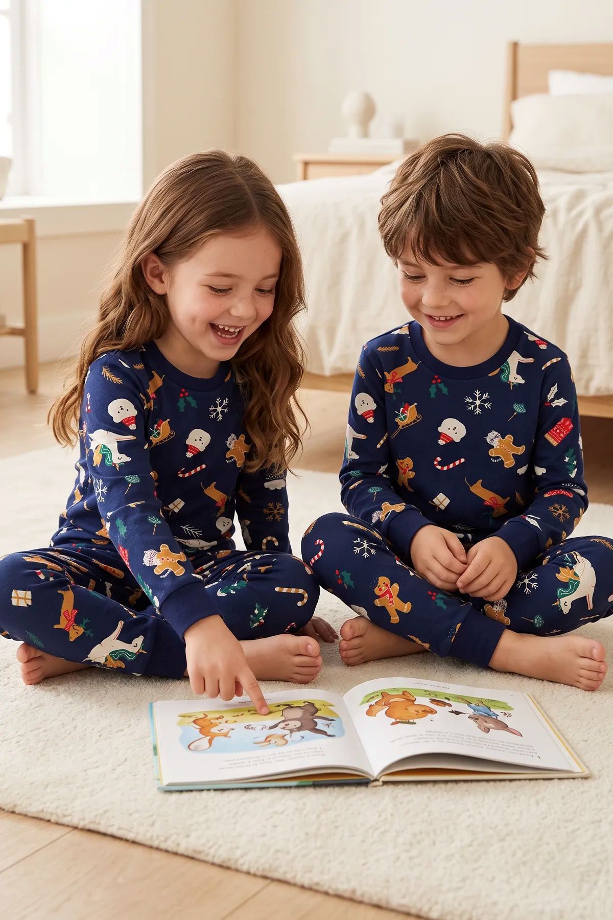 Unisex Çocuk Christmas Cookie Desenli Lacivert Pijama Takımı